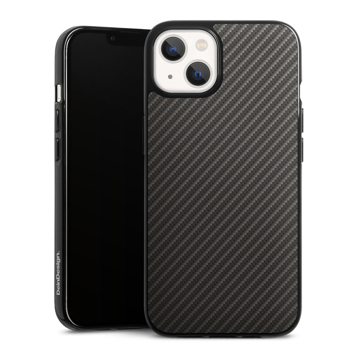 iPhone 13 Handy Silikon Hülle Case schwarz Handyhülle Metallic Look Carbon Muster