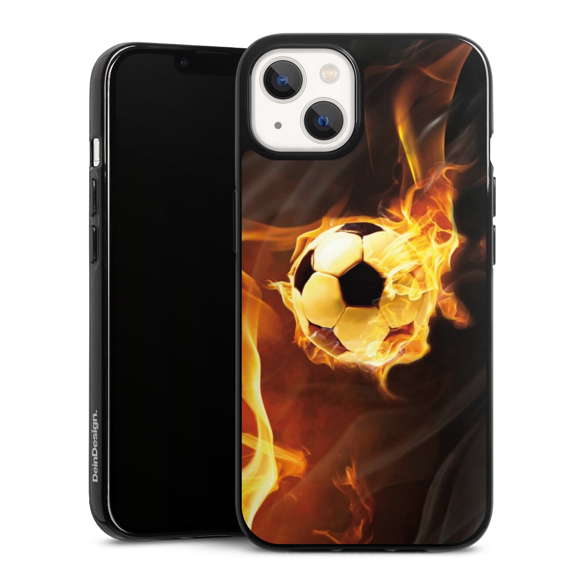 iPhone 13 Handy Silikon Hülle Case schwarz Handyhülle Ball Fire Soccer