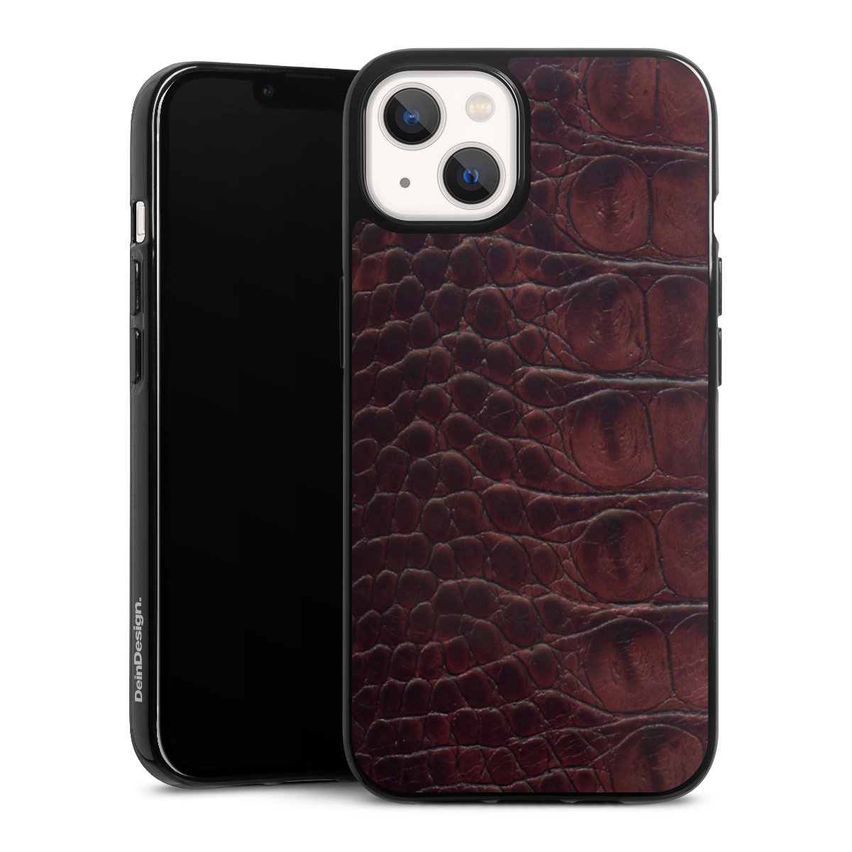 iPhone 13 Handy Silikon Hülle Case schwarz Handyhülle Crocodile Animal Print Leather