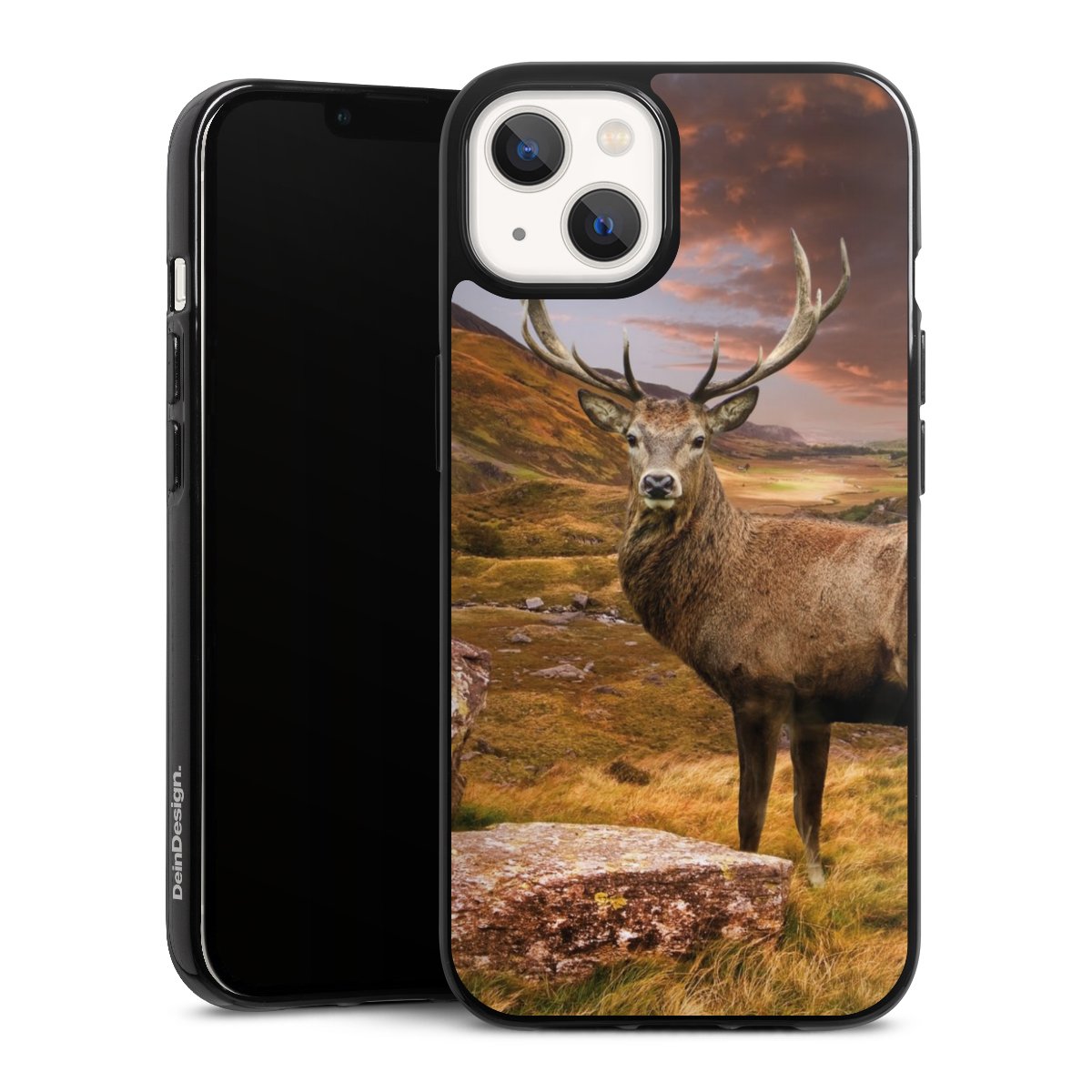 iPhone 13 Handy Silikon Hülle Case schwarz Handyhülle Meadow Mountain Deer