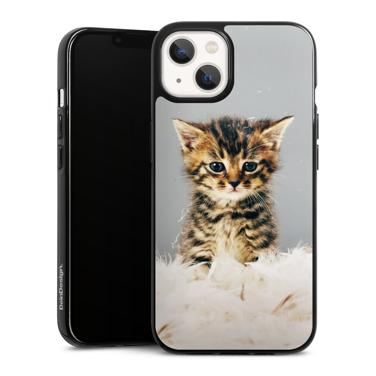 iPhone 13 Handy Silikon Hülle Case schwarz Handyhülle Cat Feather Pet