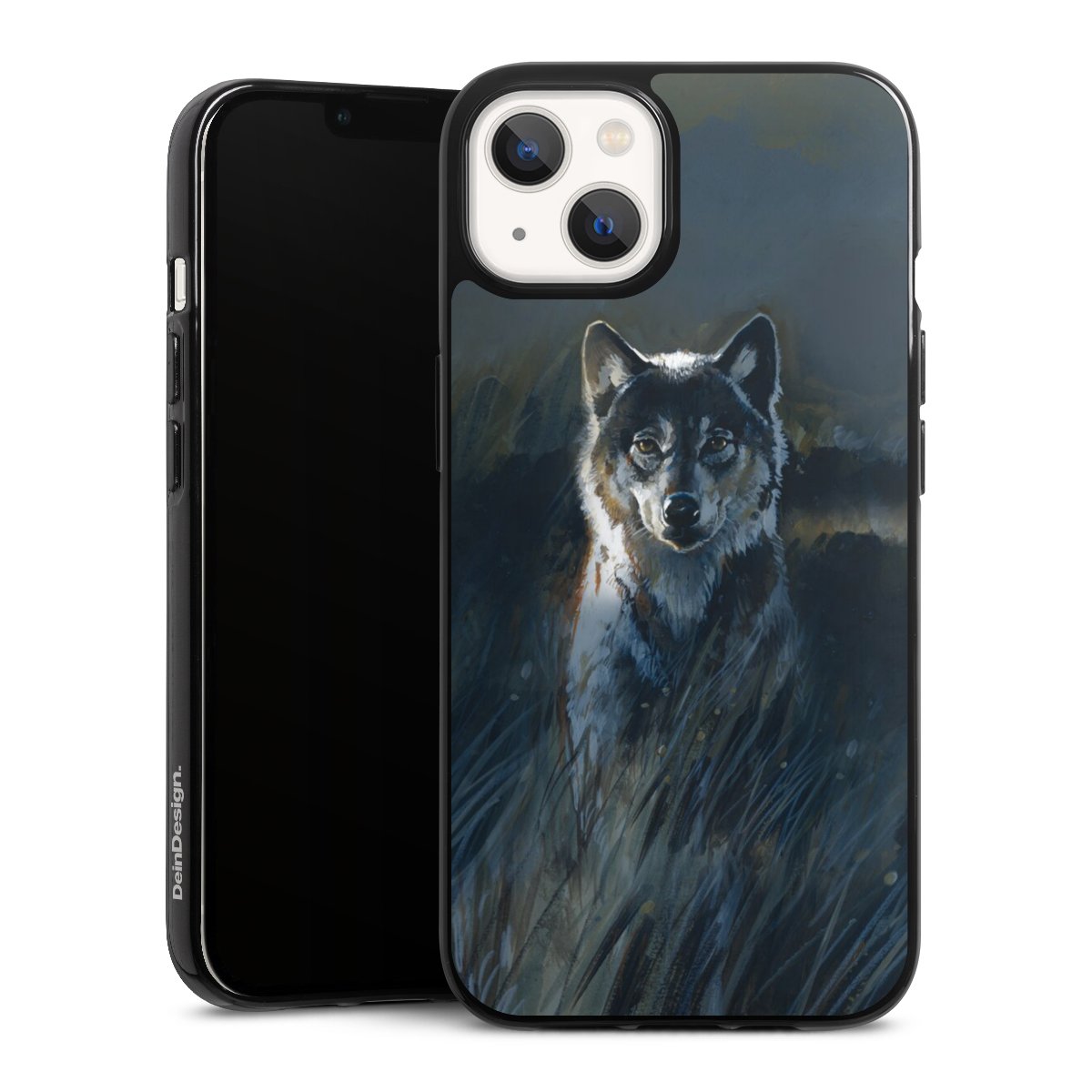 iPhone 13 Handy Silikon Hülle Case schwarz Handyhülle Nature Wolf Painting