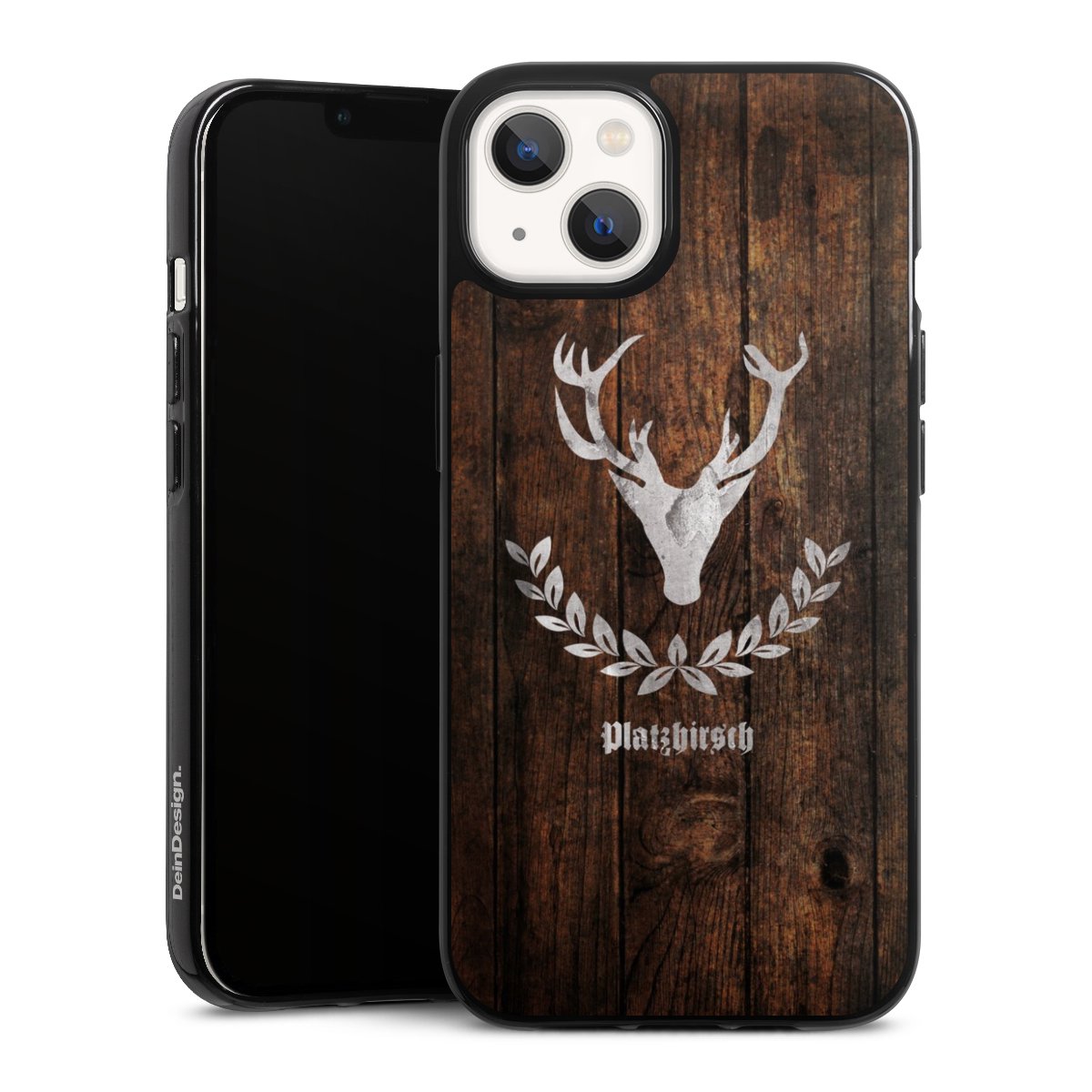 iPhone 13 Handy Silikon Hülle Case schwarz Handyhülle Deer Wood Wooden Look