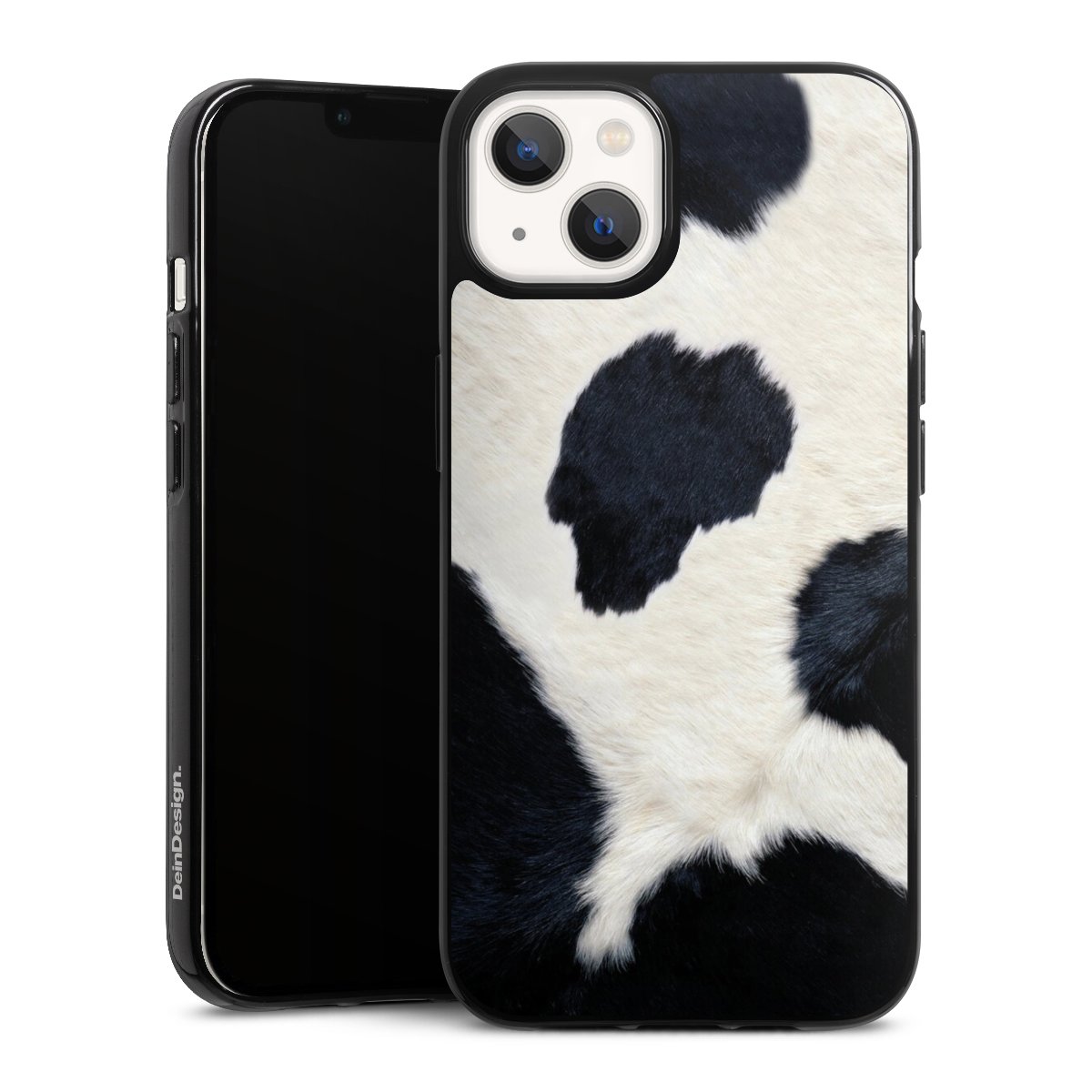 iPhone 13 Handy Silikon Hülle Case schwarz Handyhülle Animal Look Animal Print Cow Skin