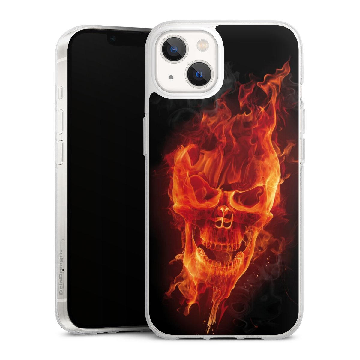 iPhone 13 Handy Silikon Hülle Case transparent Handyhülle Totenkopf Skull Fire Silikon Case