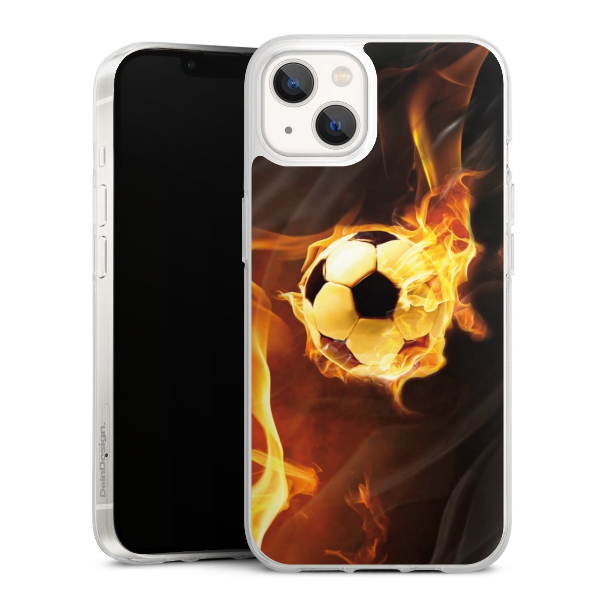 iPhone 13 Handy Silikon Hülle Case transparent Handyhülle Ball Fire Soccer Silikon Case