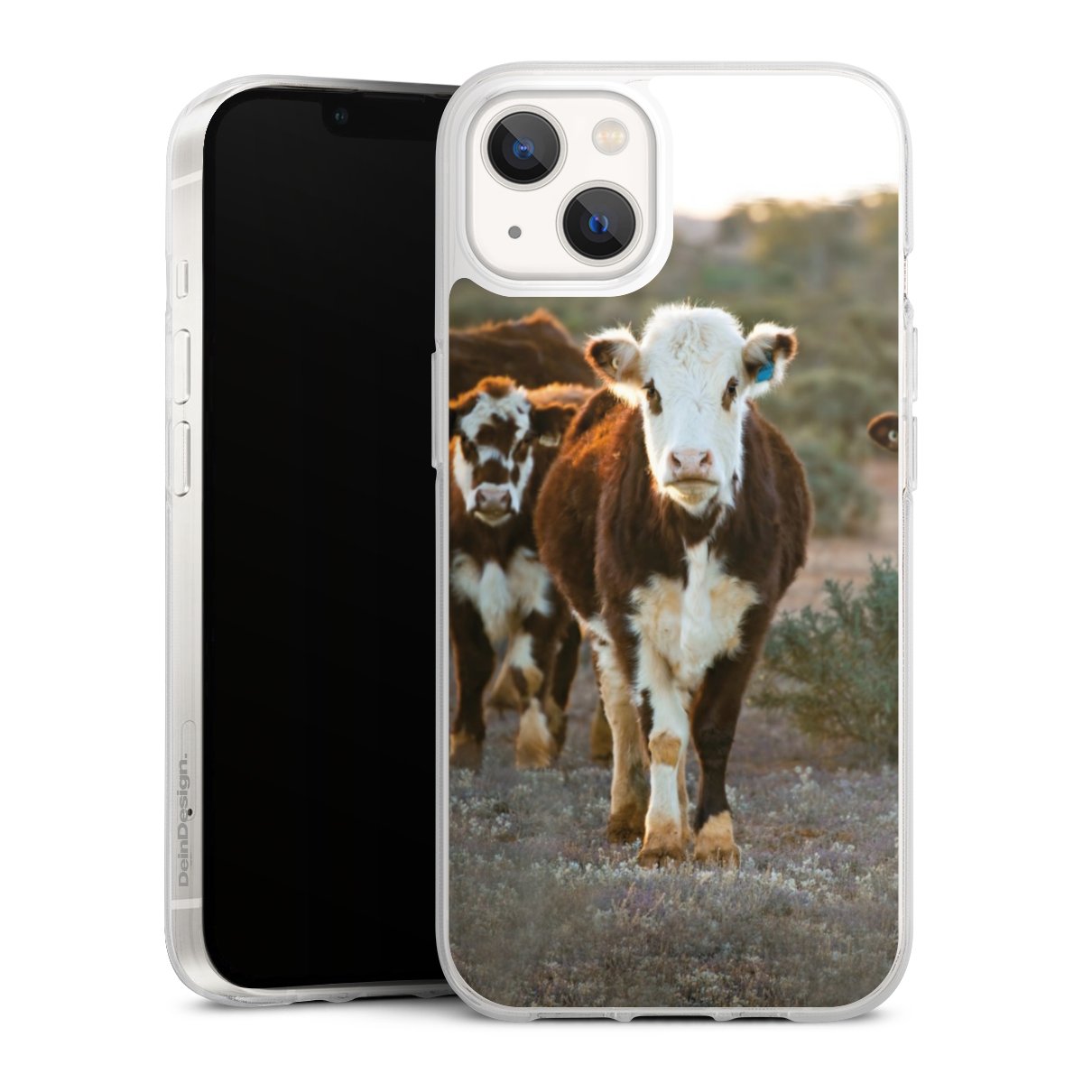 iPhone 13 Handy Silikon Hülle Case transparent Handyhülle Cow Farmer Calf Silikon Case