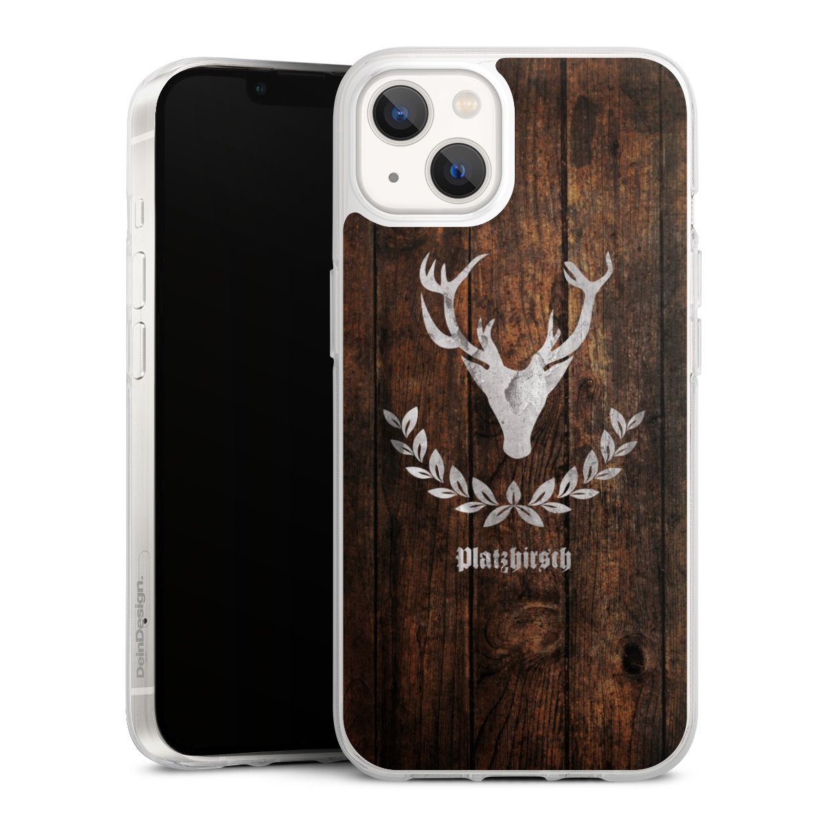 iPhone 13 Handy Silikon Hülle Case transparent Handyhülle Deer Wood Wooden Look Silikon Case