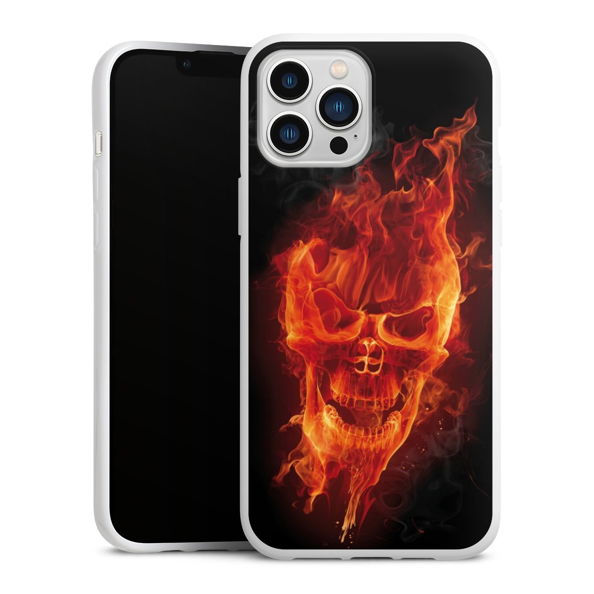 iPhone 13 Pro Max Handy Silikon Hülle Case weiß Handyhülle Totenkopf Skull Fire Silikon Case