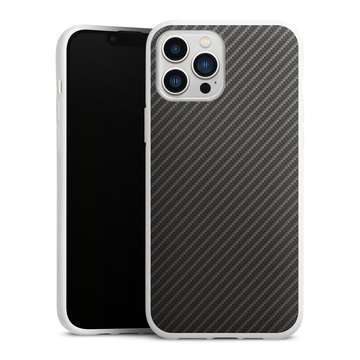 iPhone 13 Pro Max Handy Silikon Hülle Case weiß Handyhülle Metallic Look Carbon Muster Silikon Case