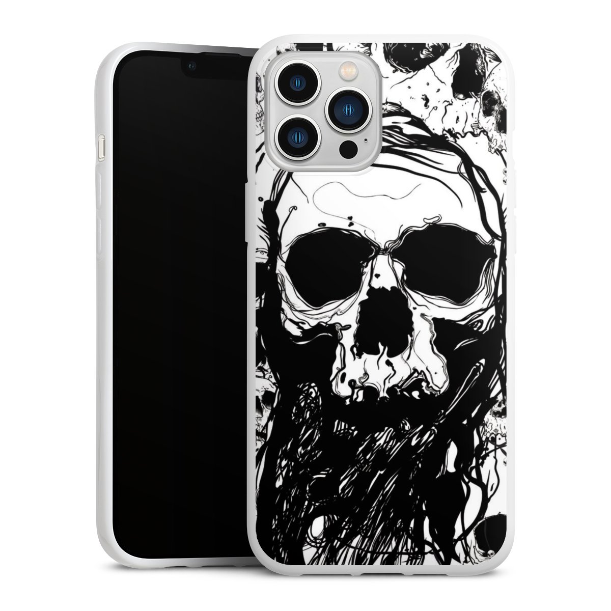 iPhone 13 Pro Max Handy Silikon Hülle Case weiß Handyhülle Totenkopf Halloween Silikon Case