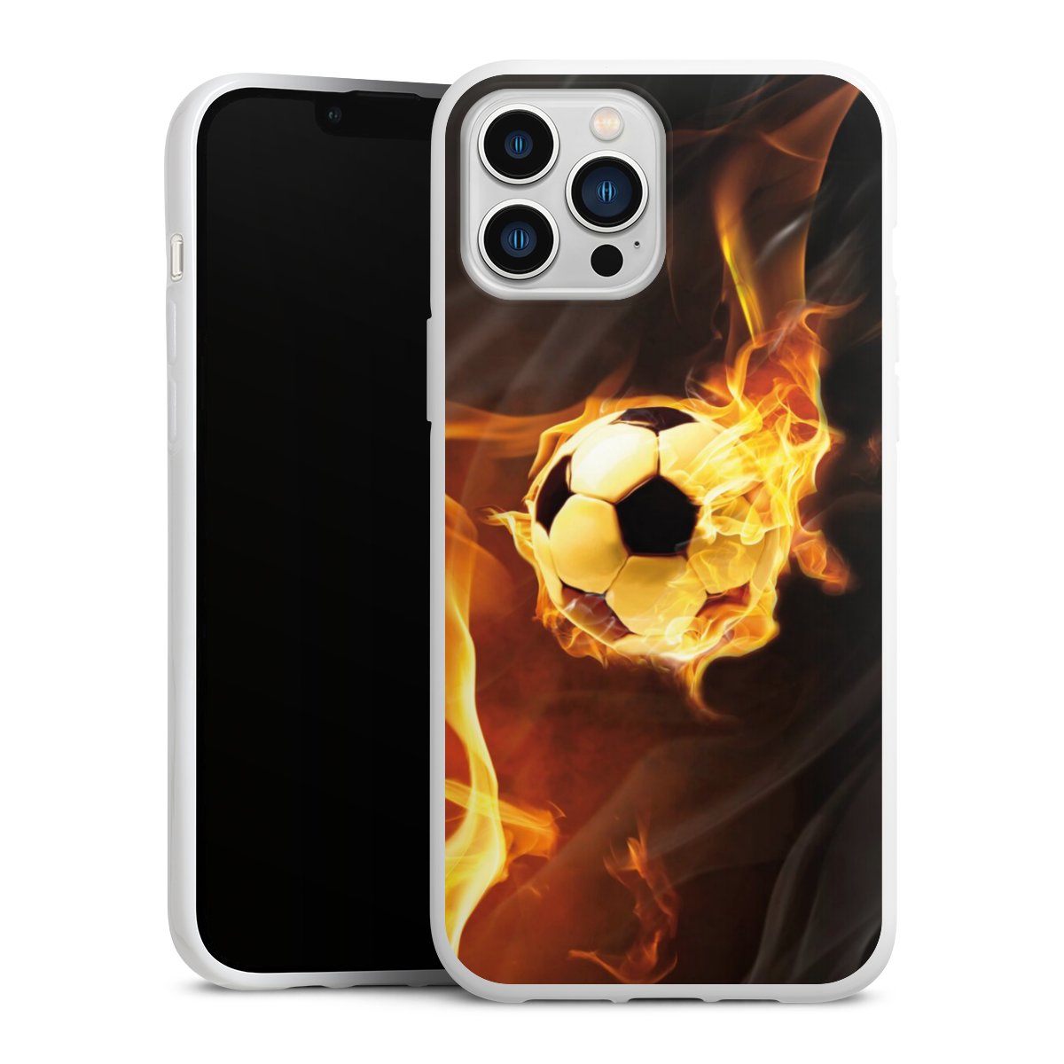 iPhone 13 Pro Max Handy Silikon Hülle Case weiß Handyhülle Ball Fire Soccer Silikon Case