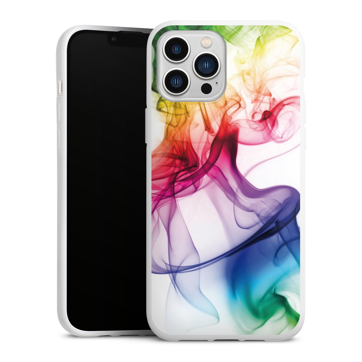 iPhone 13 Pro Max Handy Silikon Hülle Case weiß Handyhülle Water Colour Rainbow Silikon Case