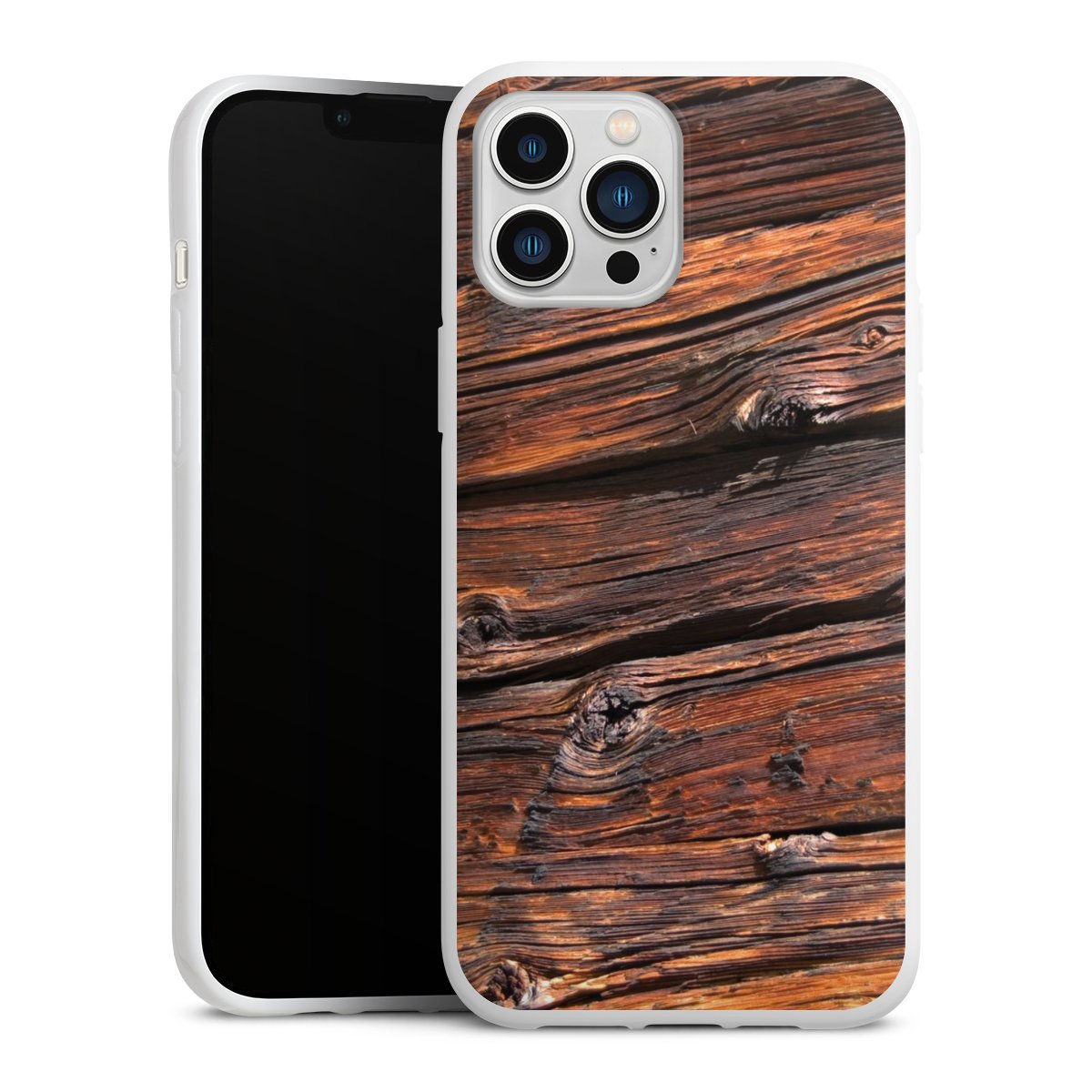 iPhone 13 Pro Max Handy Silikon Hülle Case weiß Handyhülle Beams Wooden Look Wood Silikon Case