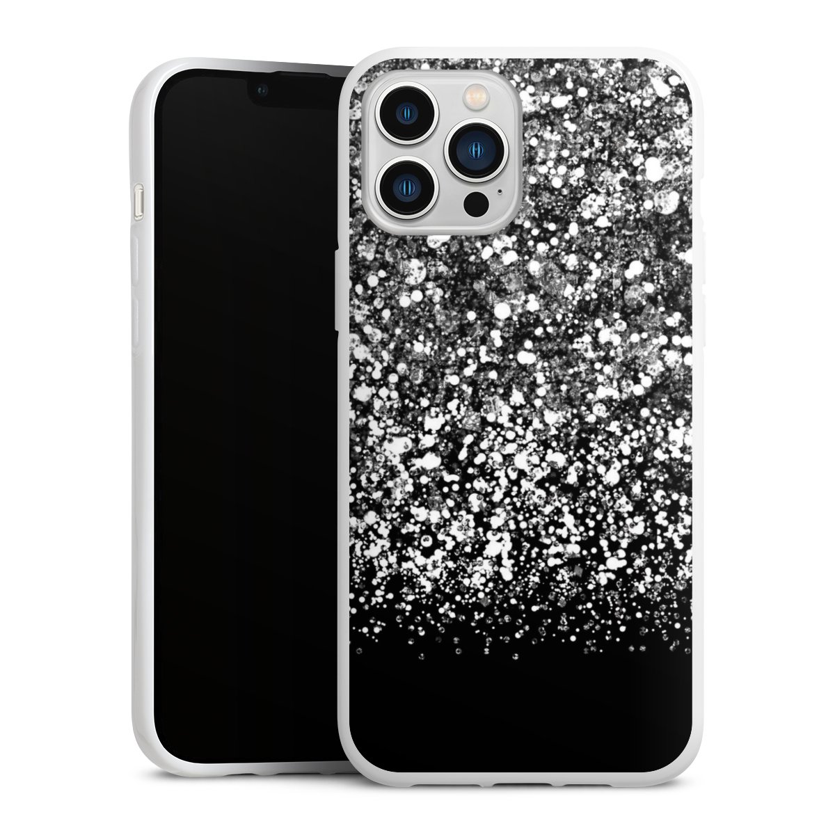 iPhone 13 Pro Max Handy Silikon Hülle Case weiß Handyhülle Glitzer Snowflake Muster Silikon Case