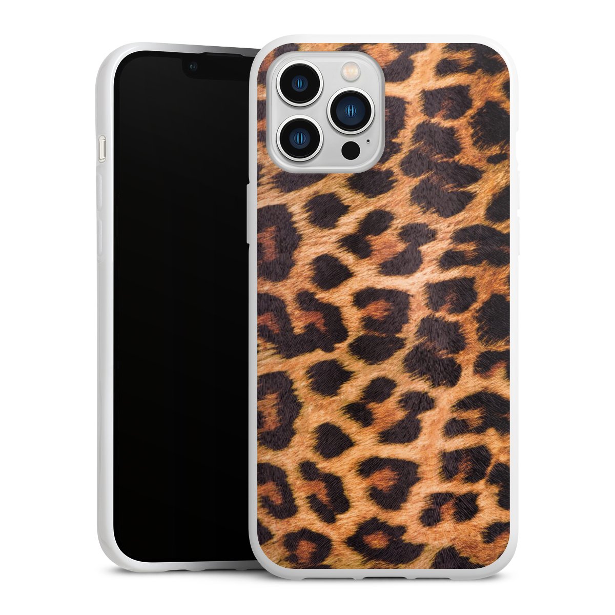 iPhone 13 Pro Max Handy Silikon Hülle Case weiß Handyhülle Animal Print Leopard Fur Silikon Case