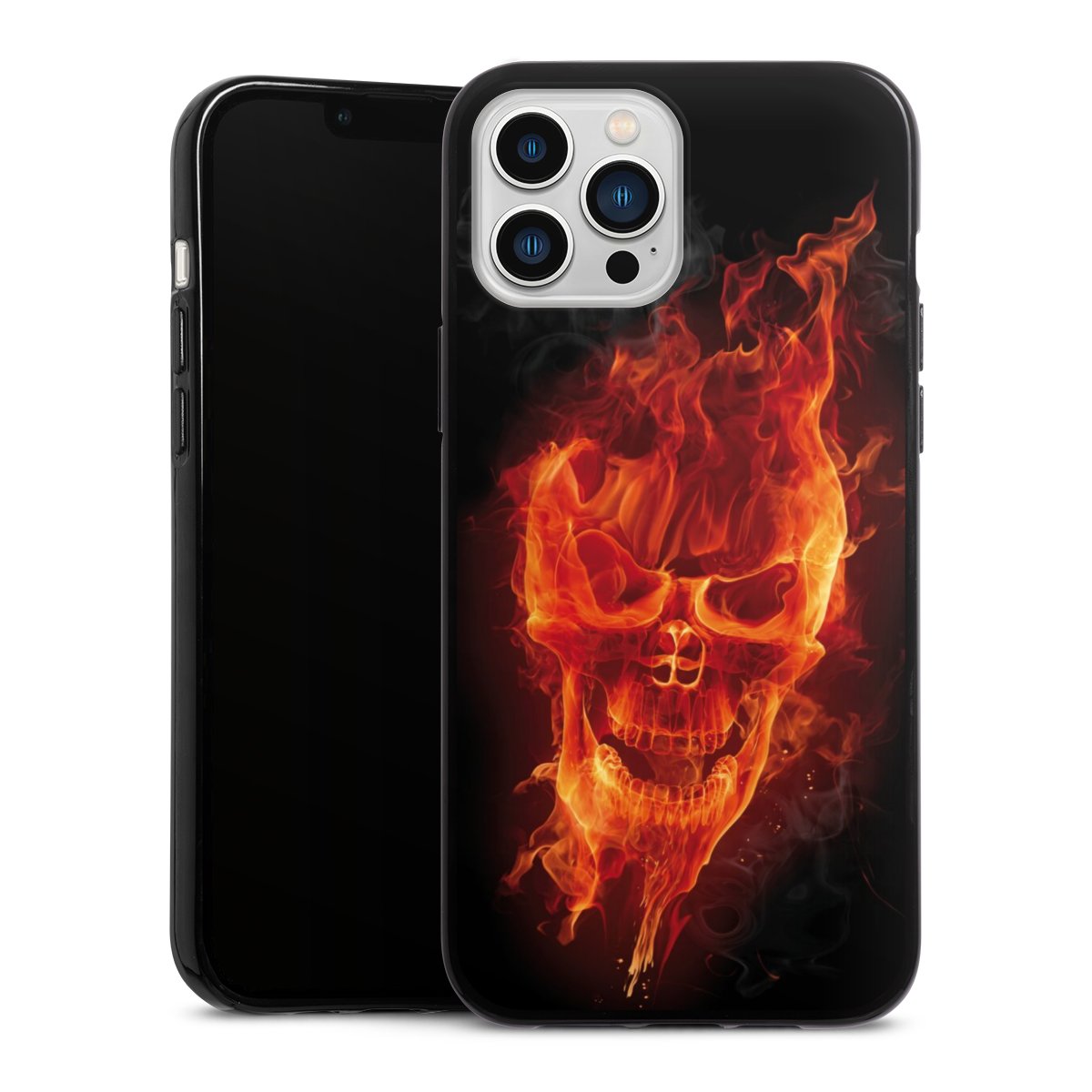 iPhone 13 Pro Max Handy Silikon Hülle Case schwarz Handyhülle Totenkopf Skull Fire