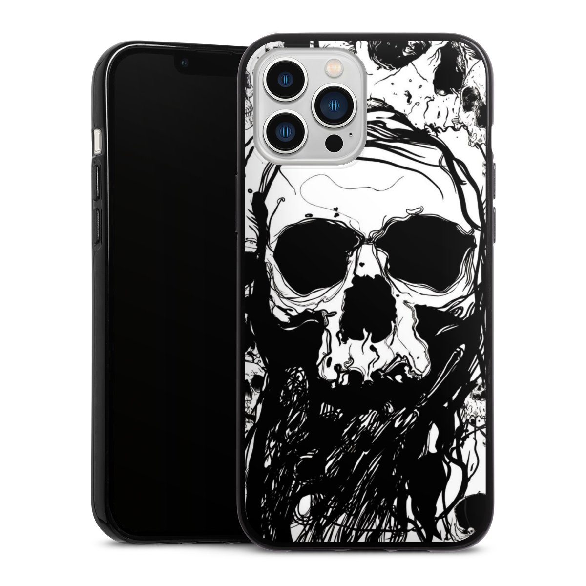 iPhone 13 Pro Max Handy Silikon Hülle Case schwarz Handyhülle Totenkopf Halloween