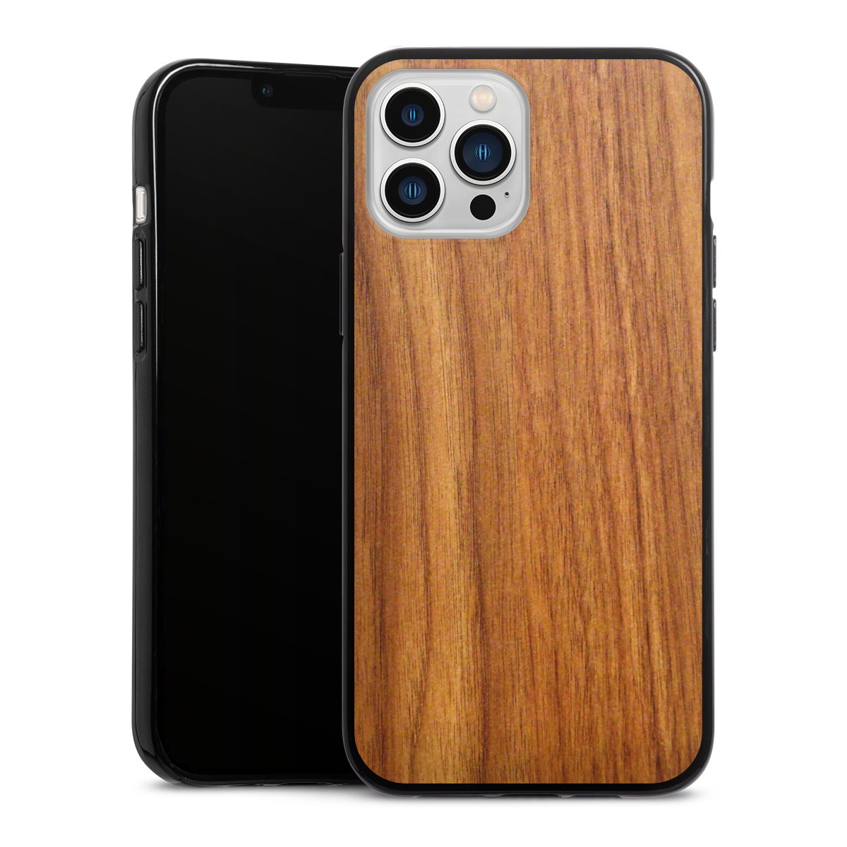 iPhone 13 Pro Max Handy Silikon Hülle Case schwarz Handyhülle Wood Larch Wooden Look