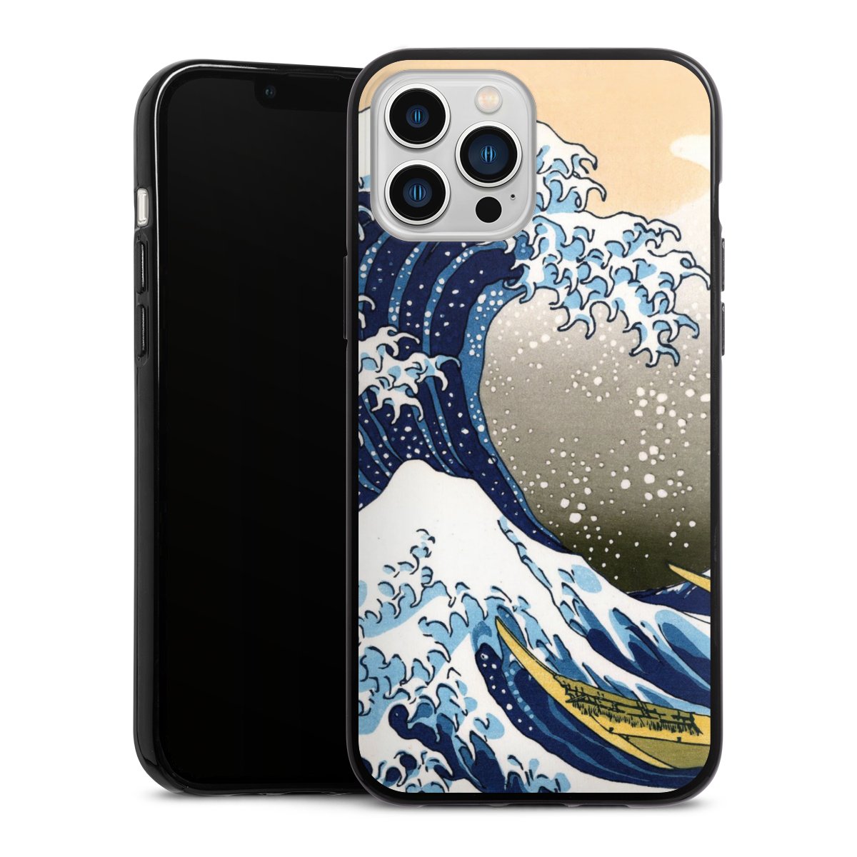 iPhone 13 Pro Max Handy Silikon Hülle Case schwarz Handyhülle Kunst Katsushika Hokusai Die Große Welle Vor Kanagawa