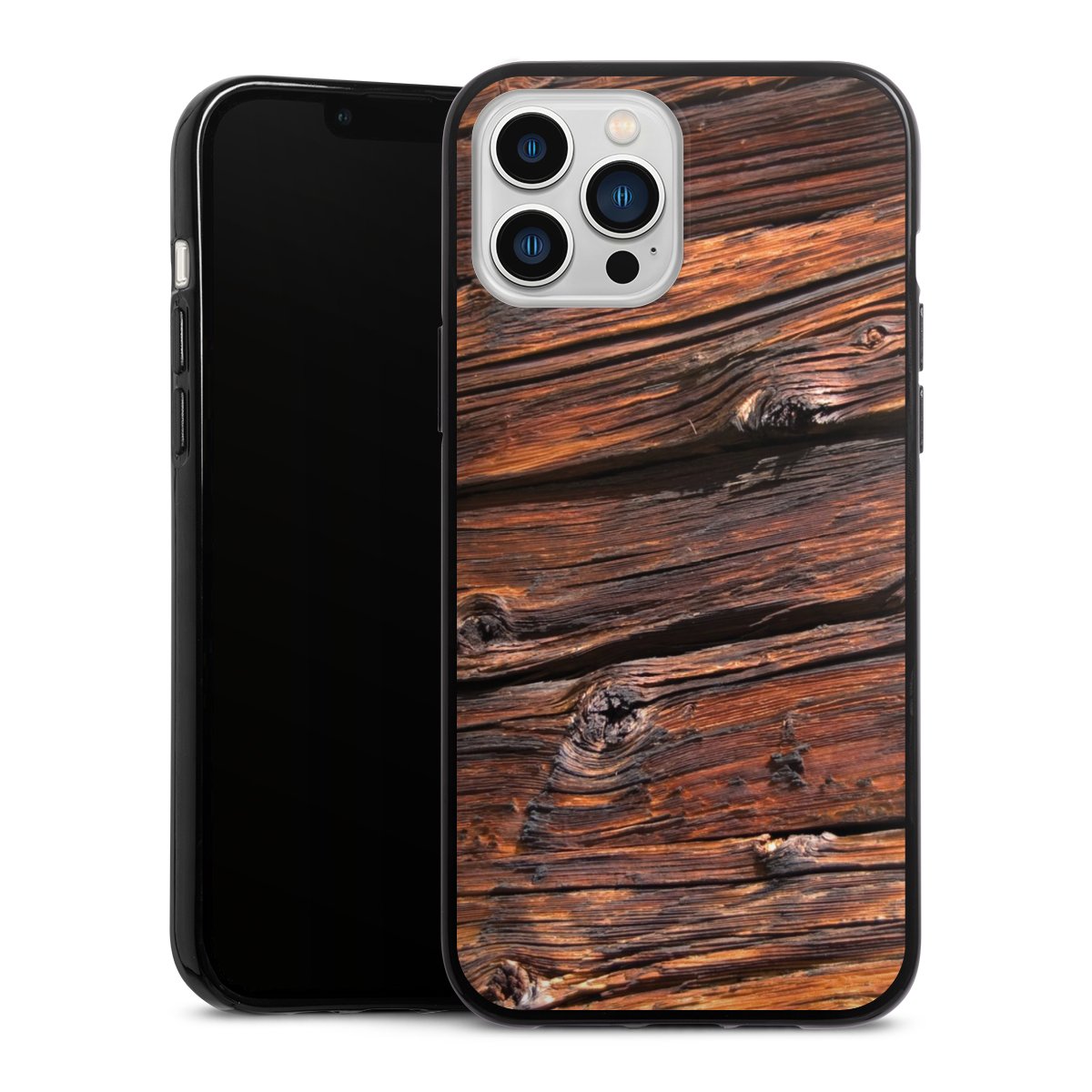 iPhone 13 Pro Max Handy Silikon Hülle Case schwarz Handyhülle Beams Wooden Look Wood