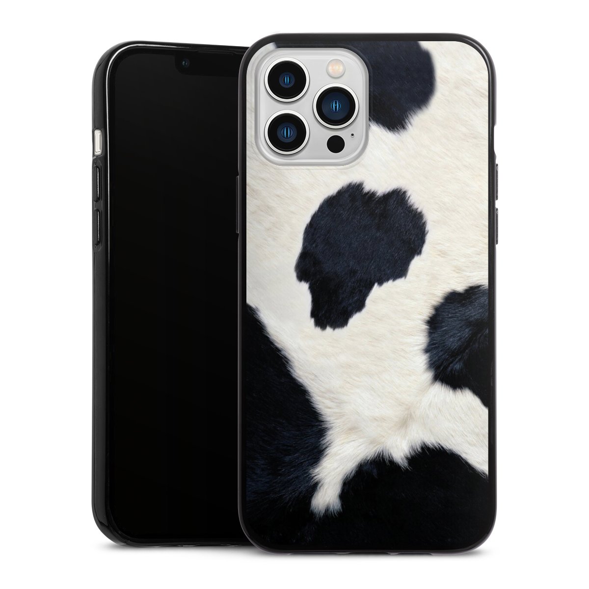 iPhone 13 Pro Max Handy Silikon Hülle Case schwarz Handyhülle Animal Look Animal Print Cow Skin