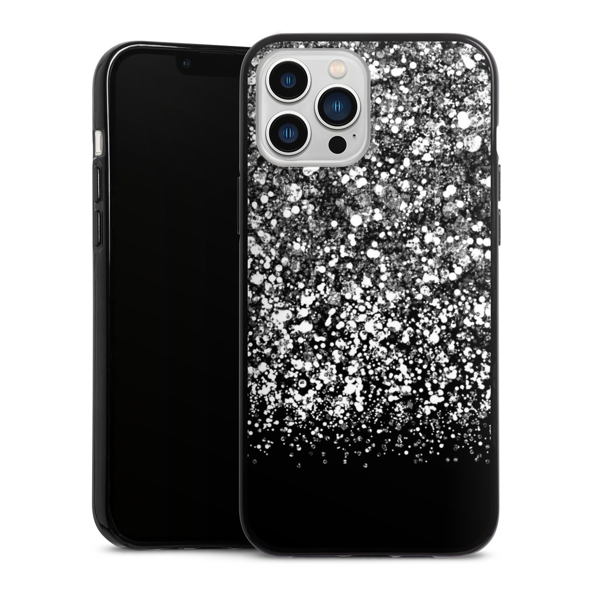 iPhone 13 Pro Max Handy Silikon Hülle Case schwarz Handyhülle Glitzer Snowflake Muster