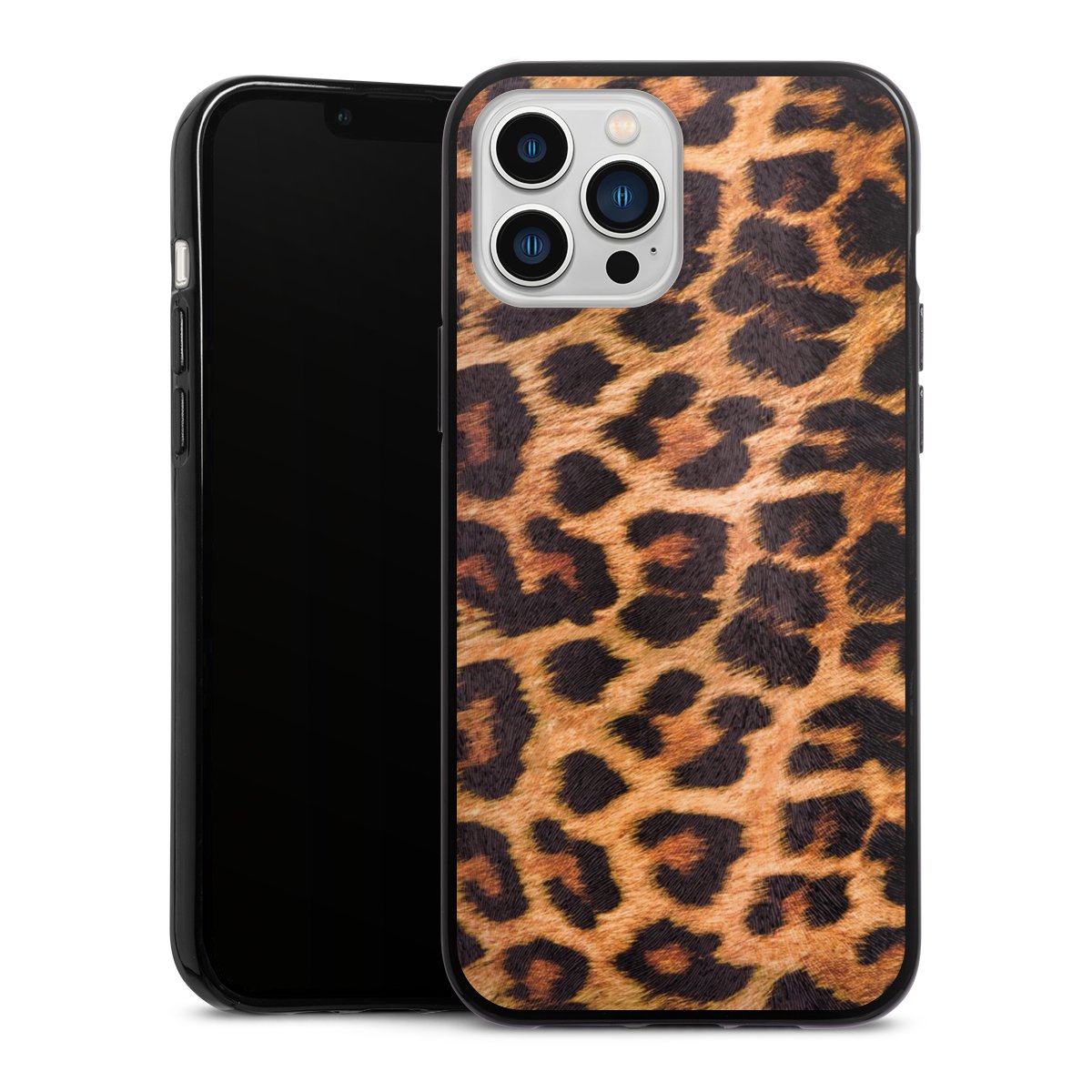 iPhone 13 Pro Max Handy Silikon Hülle Case schwarz Handyhülle Animal Print Leopard Fur