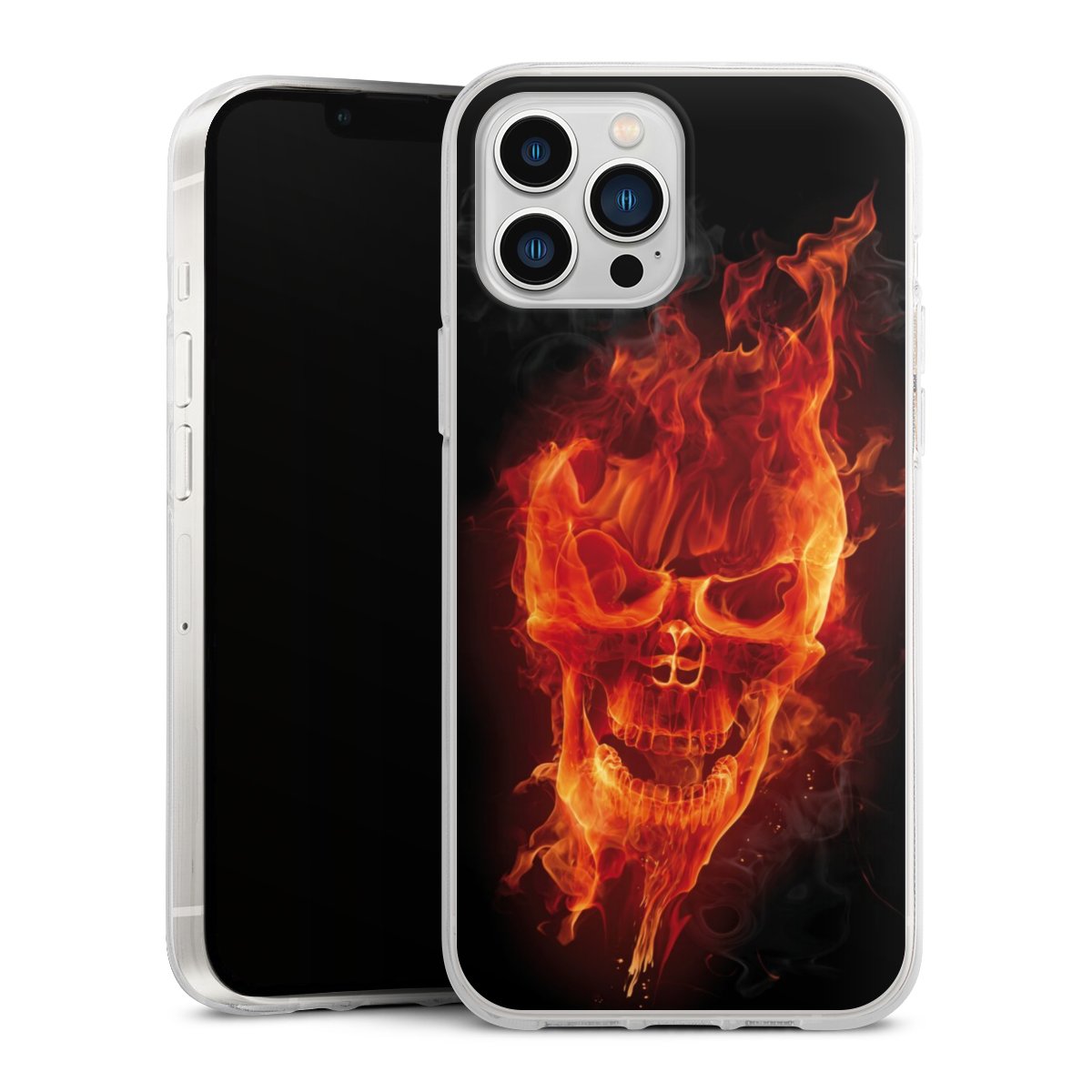 iPhone 13 Pro Max Handy Silikon Hülle Case transparent Handyhülle Totenkopf Skull Fire Silikon Case