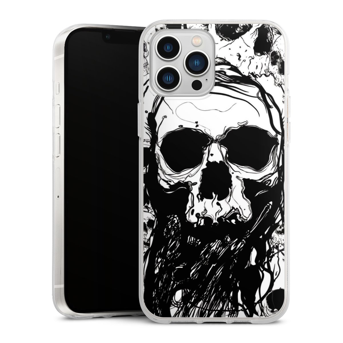 iPhone 13 Pro Max Handy Silikon Hülle Case transparent Handyhülle Totenkopf Halloween Silikon Case