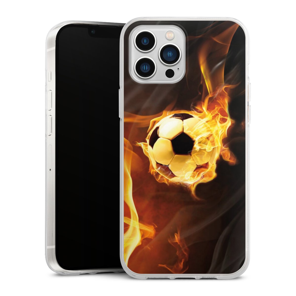 iPhone 13 Pro Max Handy Silikon Hülle Case transparent Handyhülle Ball Fire Soccer Silikon Case