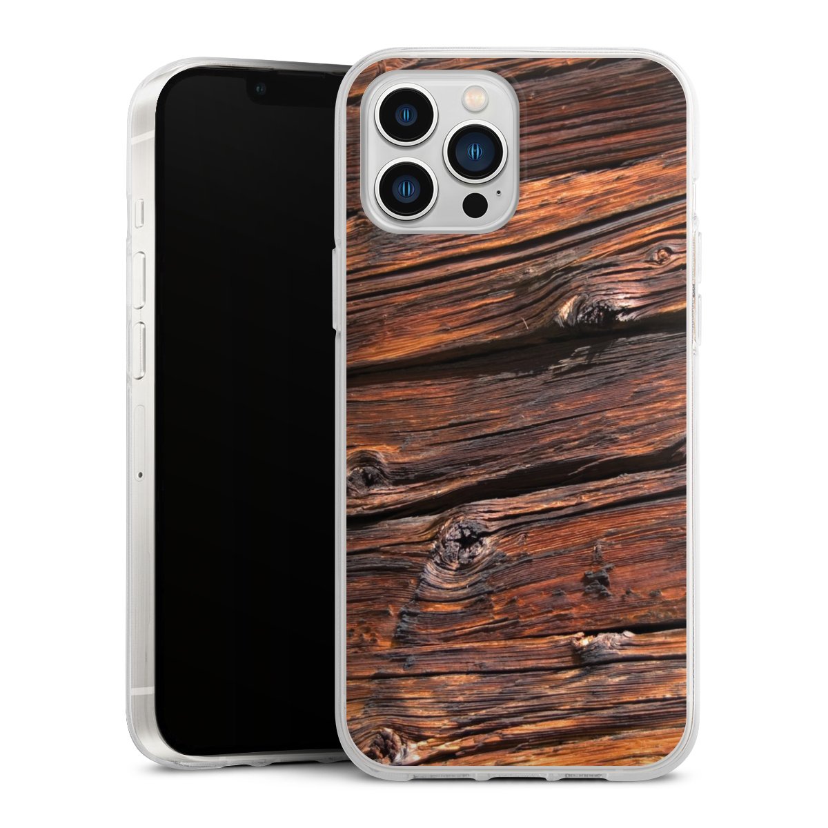 iPhone 13 Pro Max Handy Silikon Hülle Case transparent Handyhülle Beams Wooden Look Wood Silikon Case