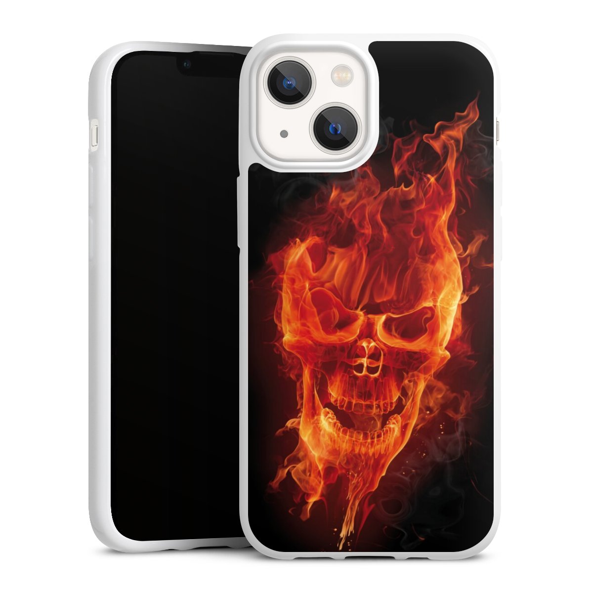 iPhone 13 Mini Handy Silikon Hülle Case weiß Handyhülle Totenkopf Skull Fire Silikon Case