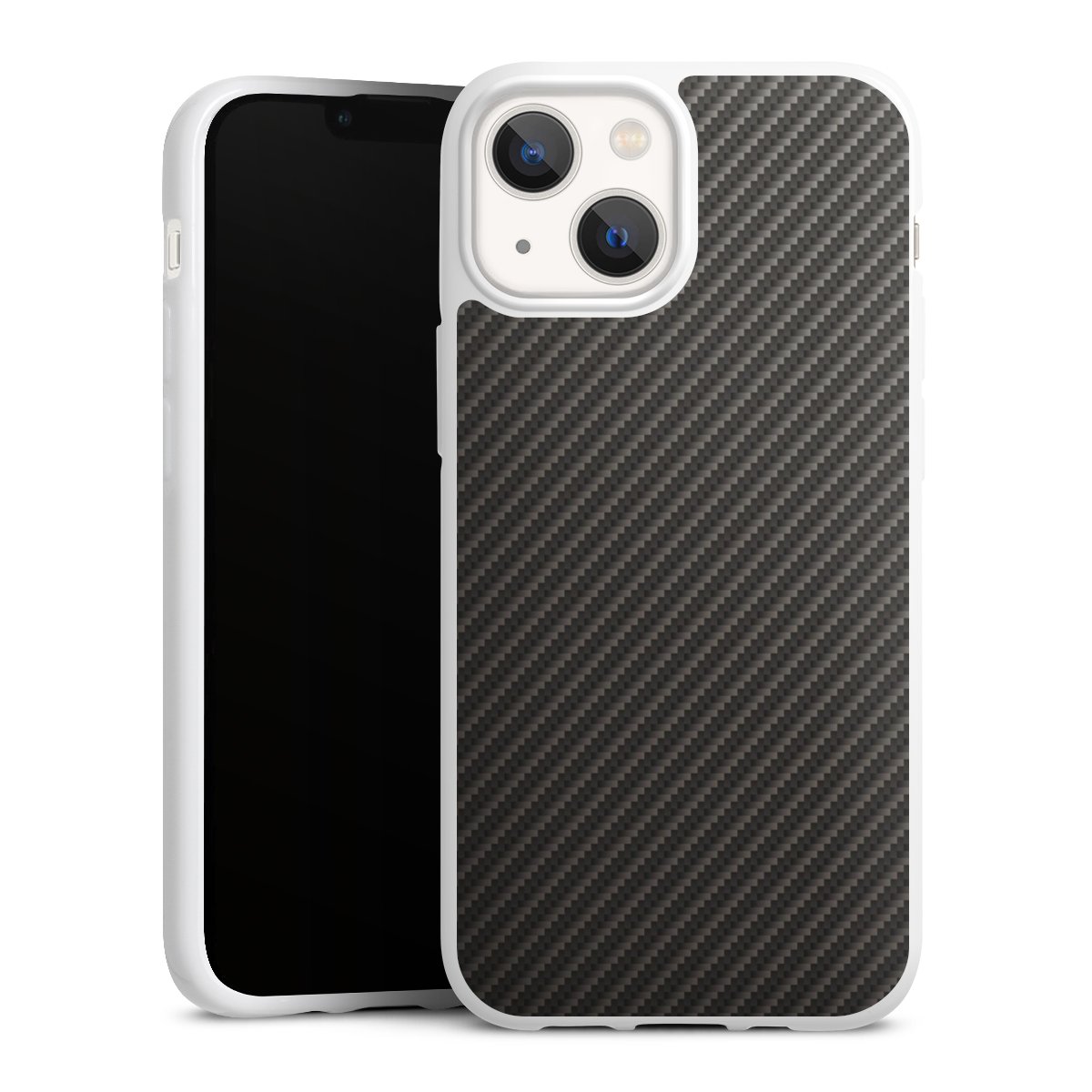 iPhone 13 Mini Handy Silikon Hülle Case weiß Handyhülle Metallic Look Carbon Muster Silikon Case