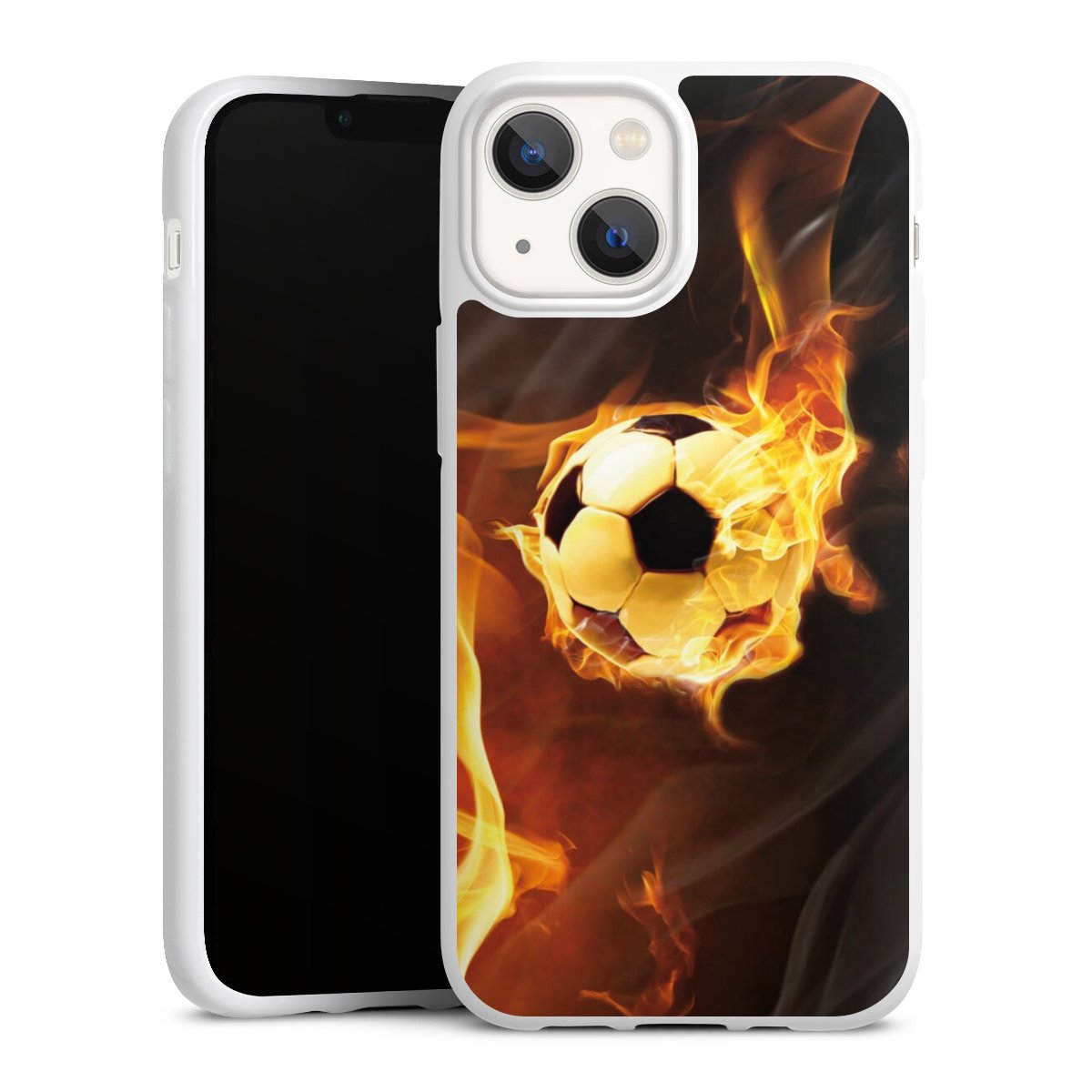 iPhone 13 Mini Handy Silikon Hülle Case weiß Handyhülle Ball Fire Soccer Silikon Case