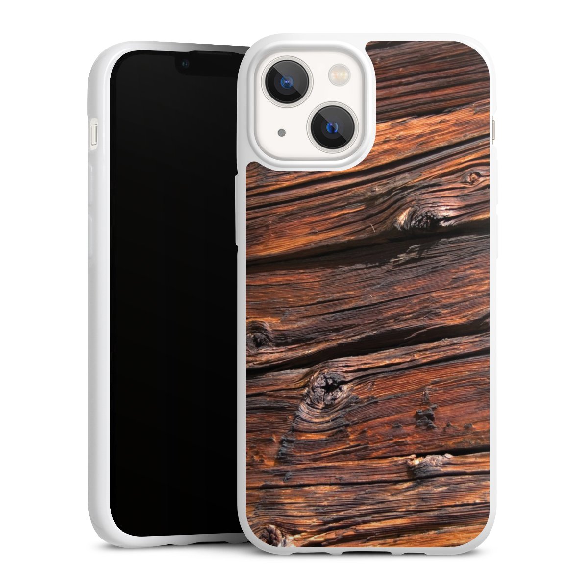 iPhone 13 Mini Handy Silikon Hülle Case weiß Handyhülle Beams Wooden Look Wood Silikon Case