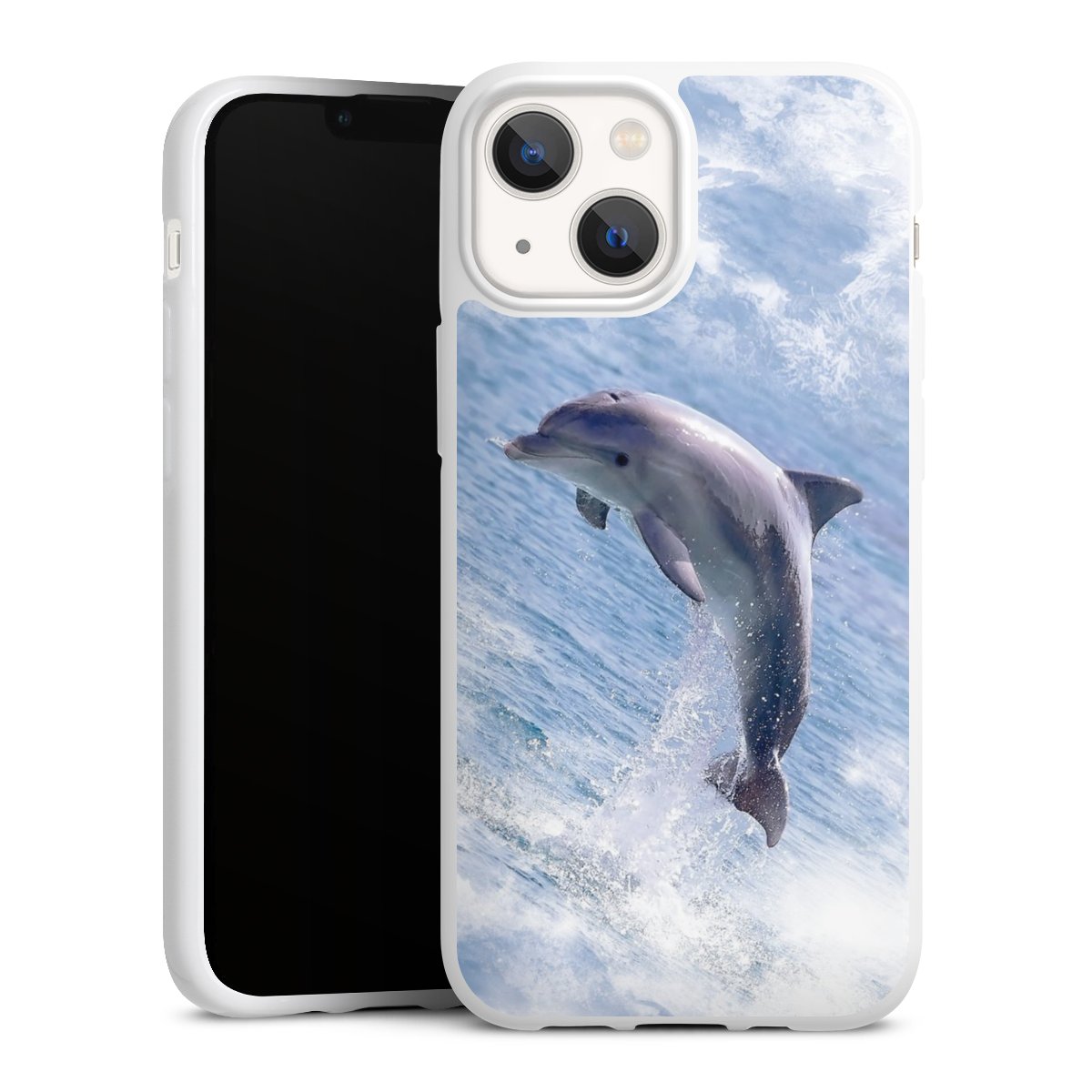 iPhone 13 Mini Handy Silikon Hülle Case weiß Handyhülle Dolphin Ocean Wale Silikon Case