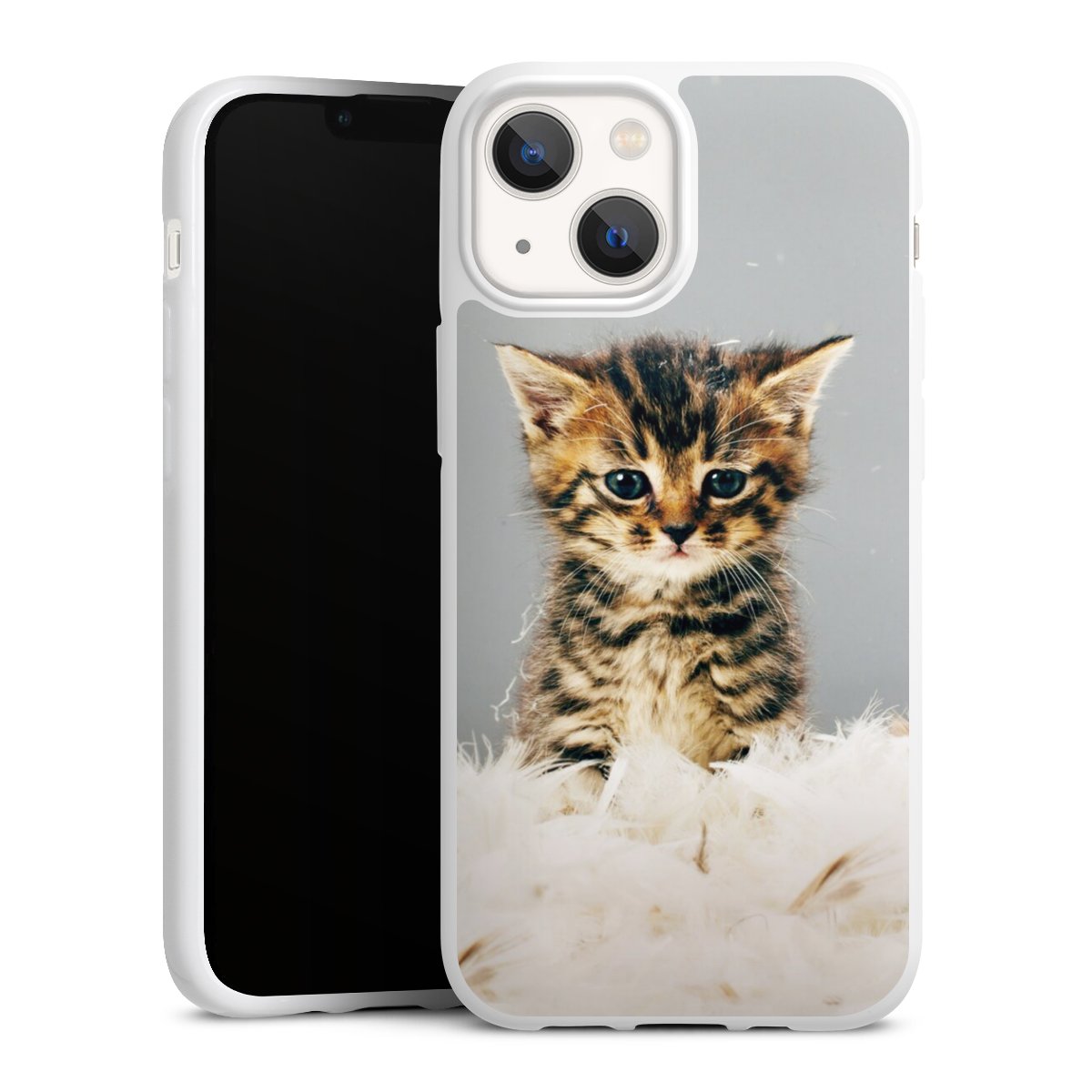 iPhone 13 Mini Handy Silikon Hülle Case weiß Handyhülle Cat Feather Pet Silikon Case