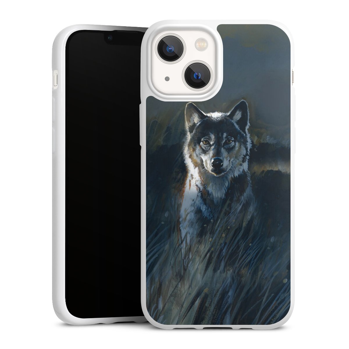 iPhone 13 Mini Handy Silikon Hülle Case weiß Handyhülle Nature Wolf Painting Silikon Case