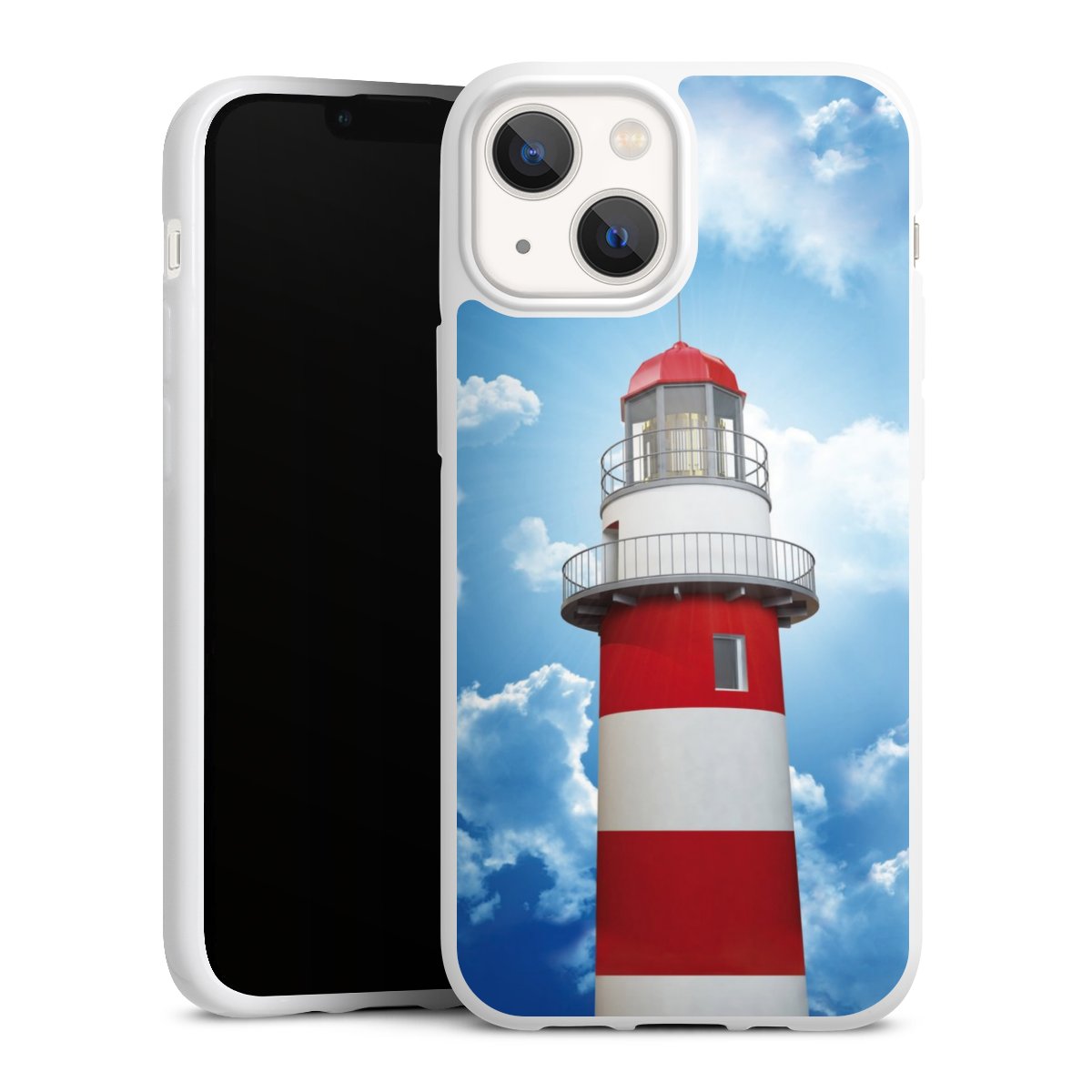 iPhone 13 Mini Handy Silikon Hülle Case weiß Handyhülle Lighthouse Sky Cloud Silikon Case