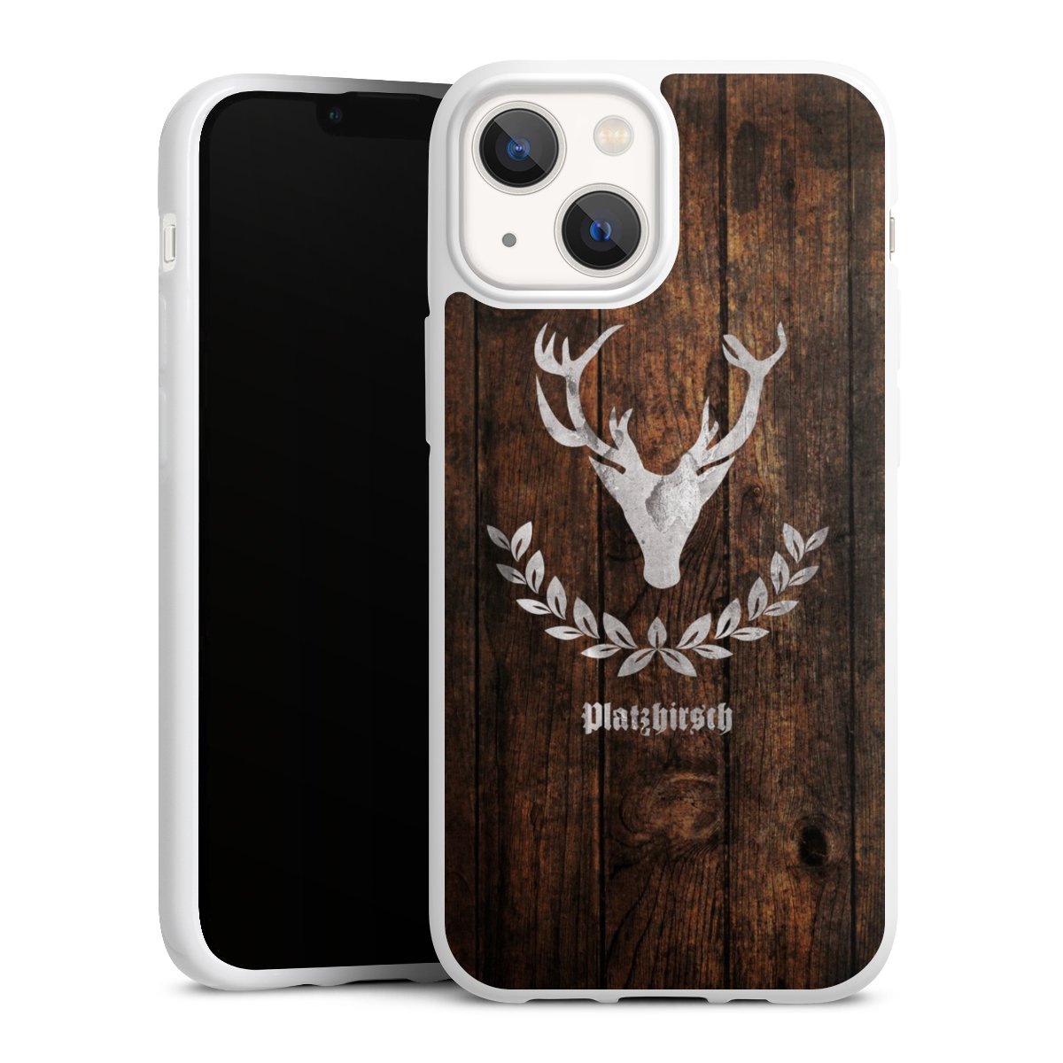 iPhone 13 Mini Handy Silikon Hülle Case weiß Handyhülle Deer Wood Wooden Look Silikon Case