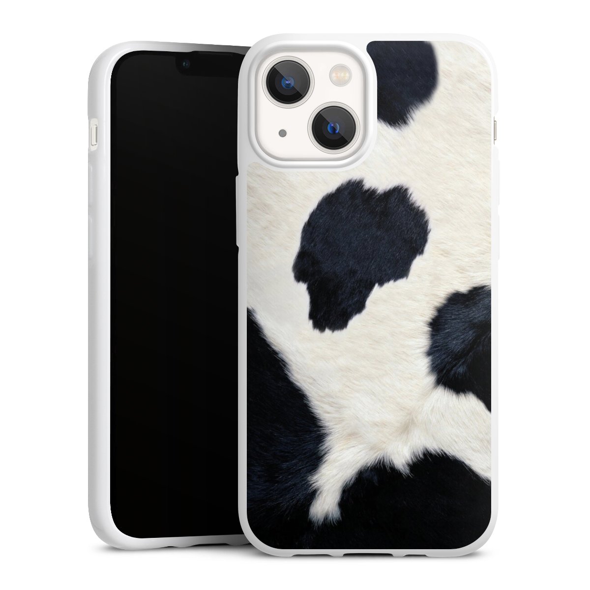 iPhone 13 Mini Handy Silikon Hülle Case weiß Handyhülle Animal Look Animal Print Cow Skin Silikon Case