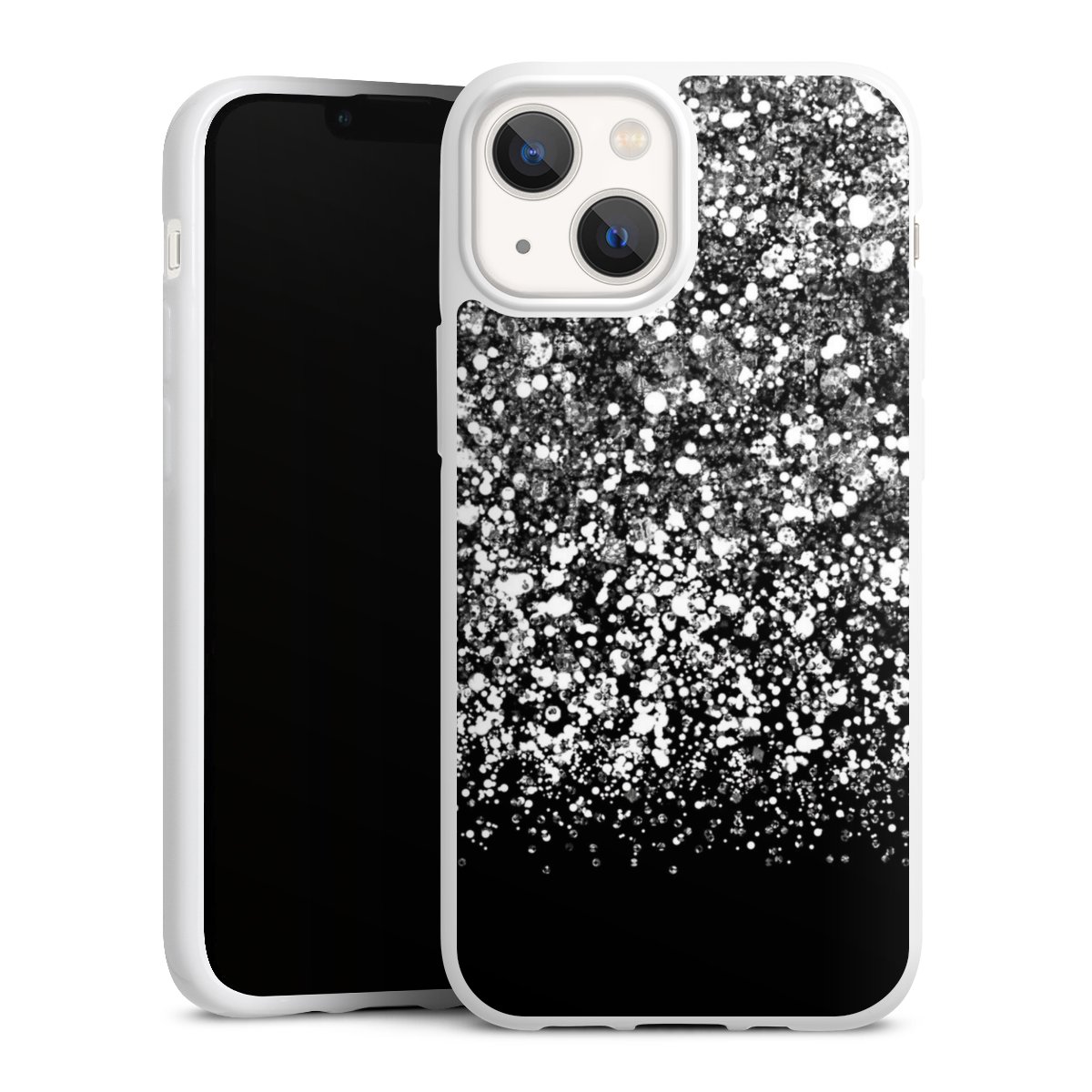 iPhone 13 Mini Handy Silikon Hülle Case weiß Handyhülle Glitzer Snowflake Muster Silikon Case