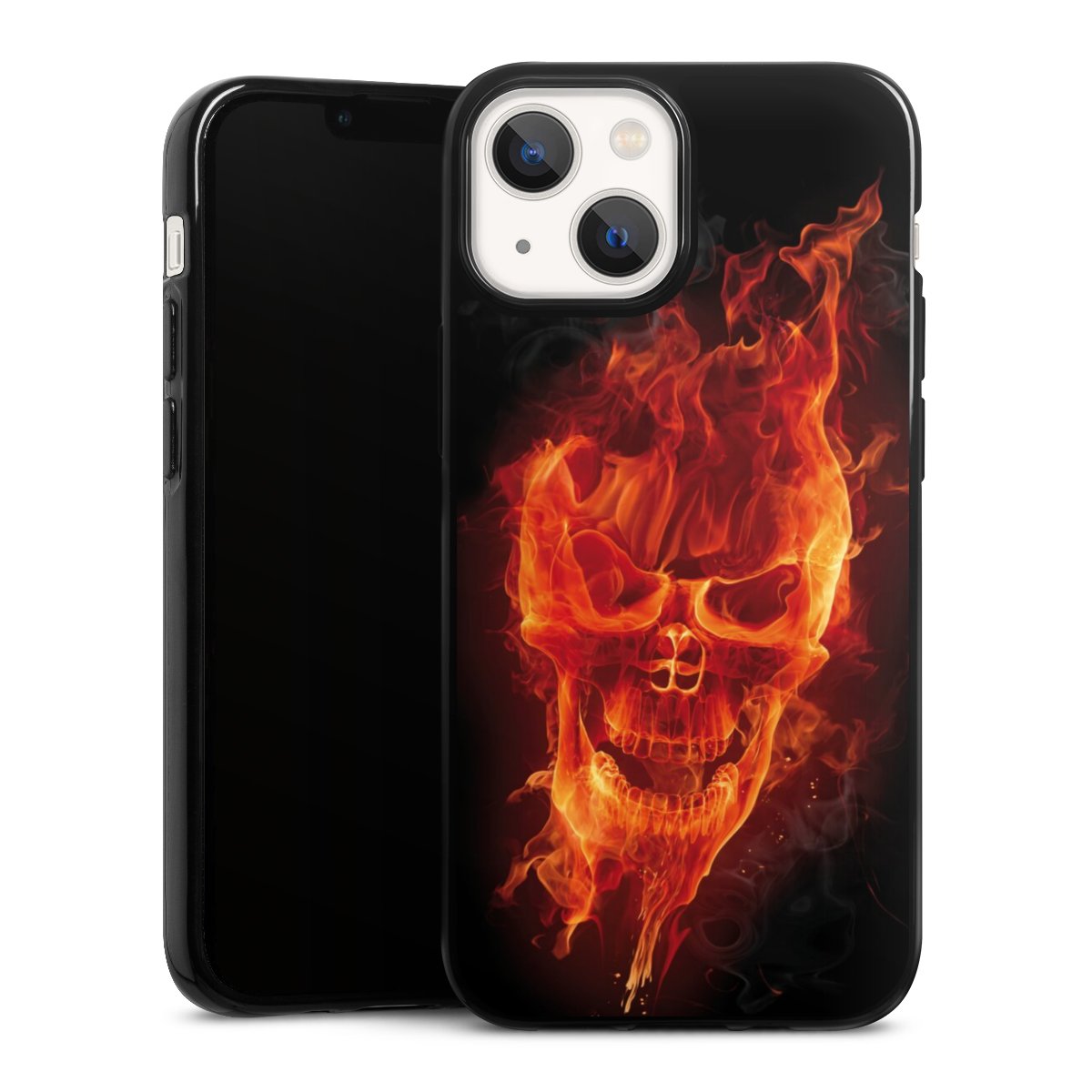 iPhone 13 Mini Handy Silikon Hülle Case schwarz Handyhülle Totenkopf Skull Fire