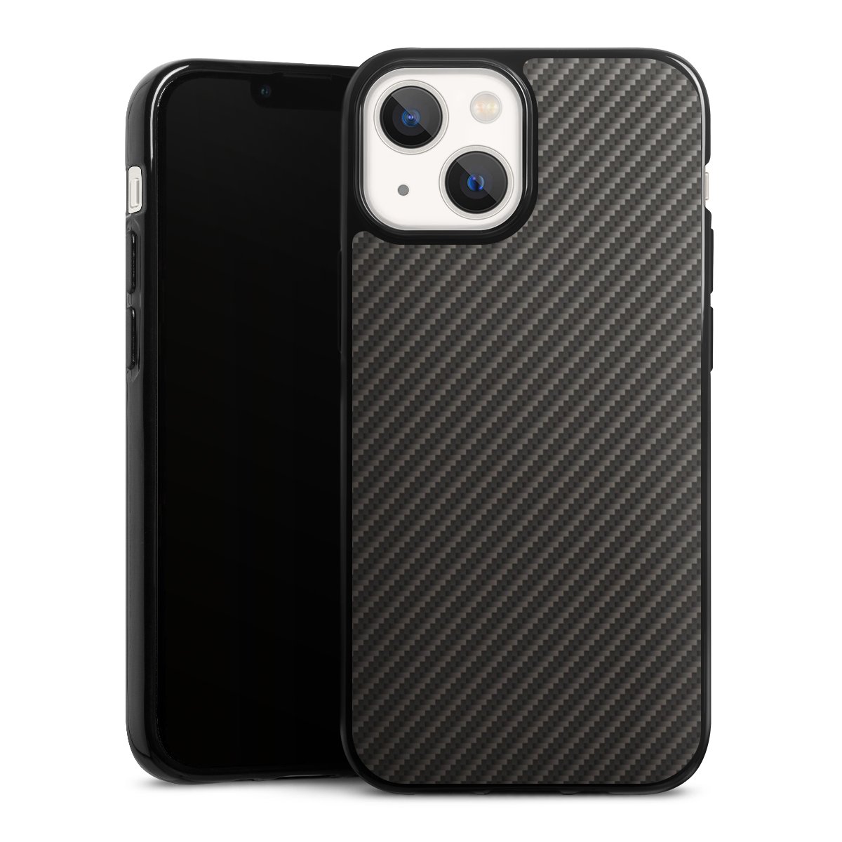 iPhone 13 Mini Handy Silikon Hülle Case schwarz Handyhülle Metallic Look Carbon Muster