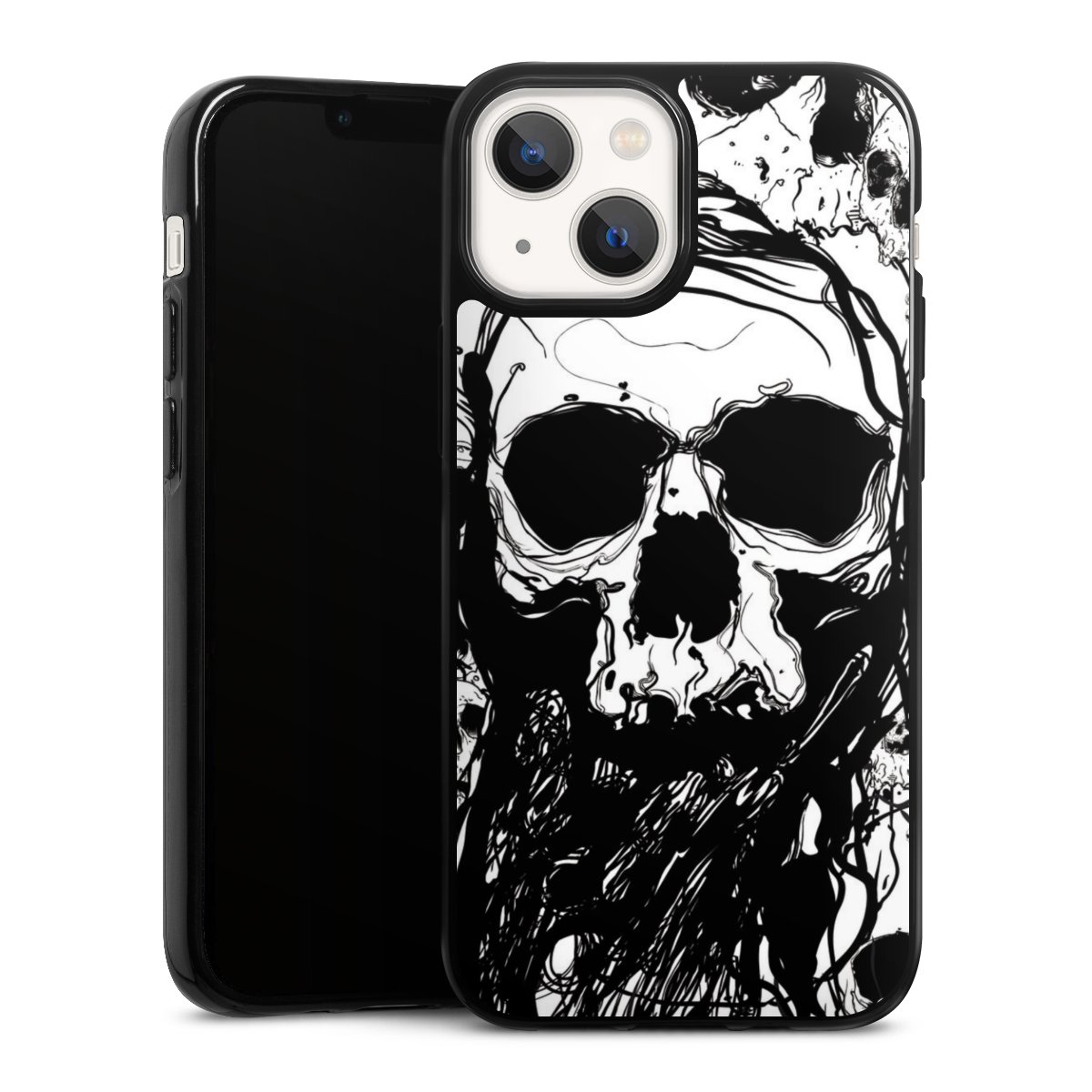 iPhone 13 Mini Handy Silikon Hülle Case schwarz Handyhülle Totenkopf Halloween