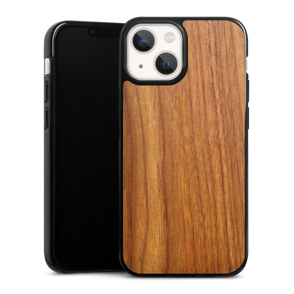 iPhone 13 Mini Handy Silikon Hülle Case schwarz Handyhülle Wood Larch Wooden Look