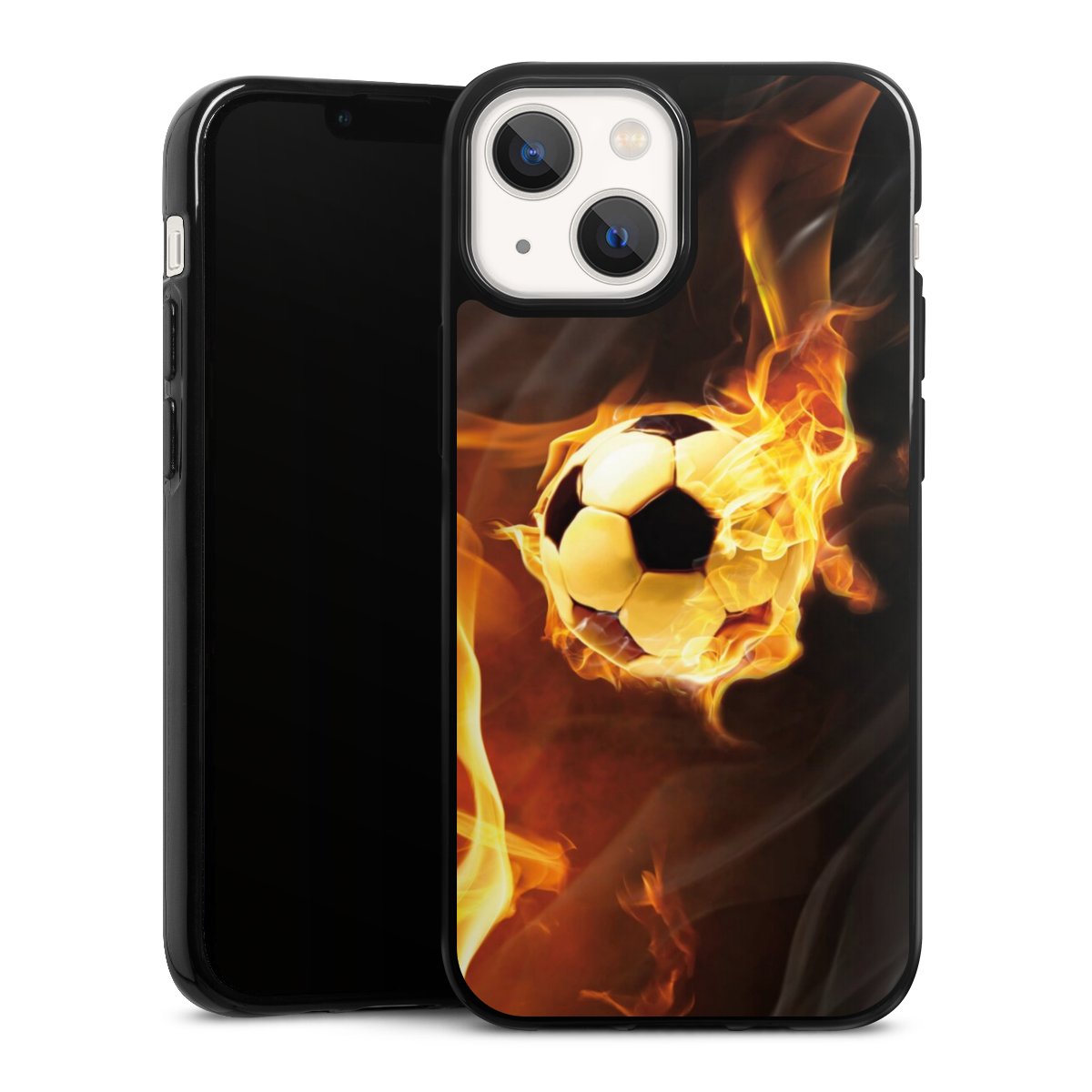 iPhone 13 Mini Handy Silikon Hülle Case schwarz Handyhülle Ball Fire Soccer