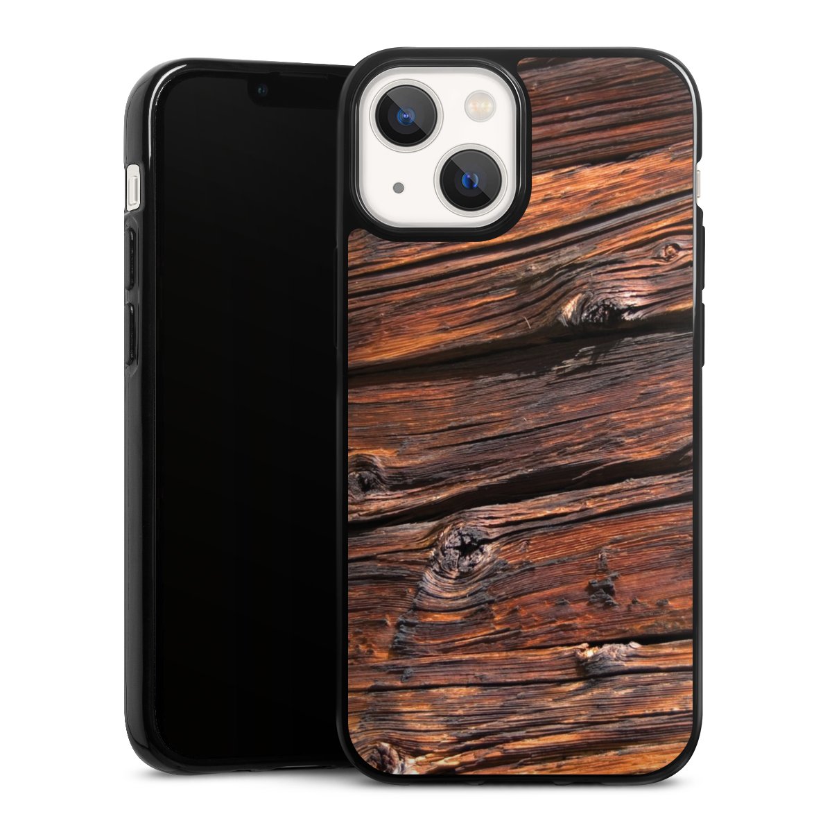 iPhone 13 Mini Handy Silikon Hülle Case schwarz Handyhülle Beams Wooden Look Wood