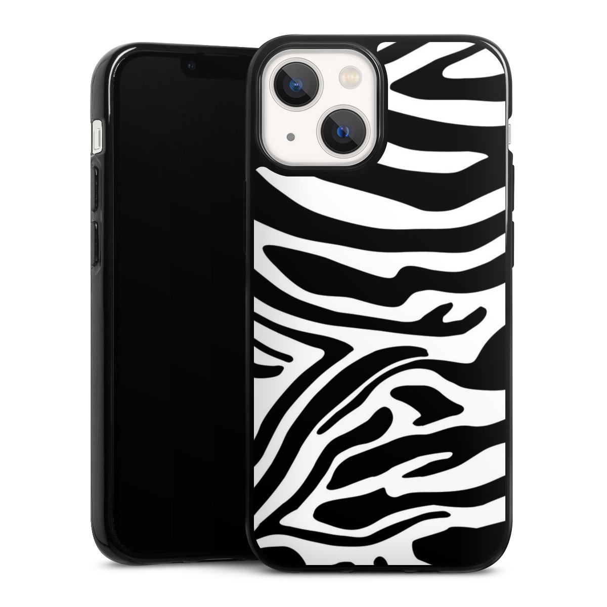 iPhone 13 Mini Handy Silikon Hülle Case schwarz Handyhülle Zebra Animal Look Animal Print